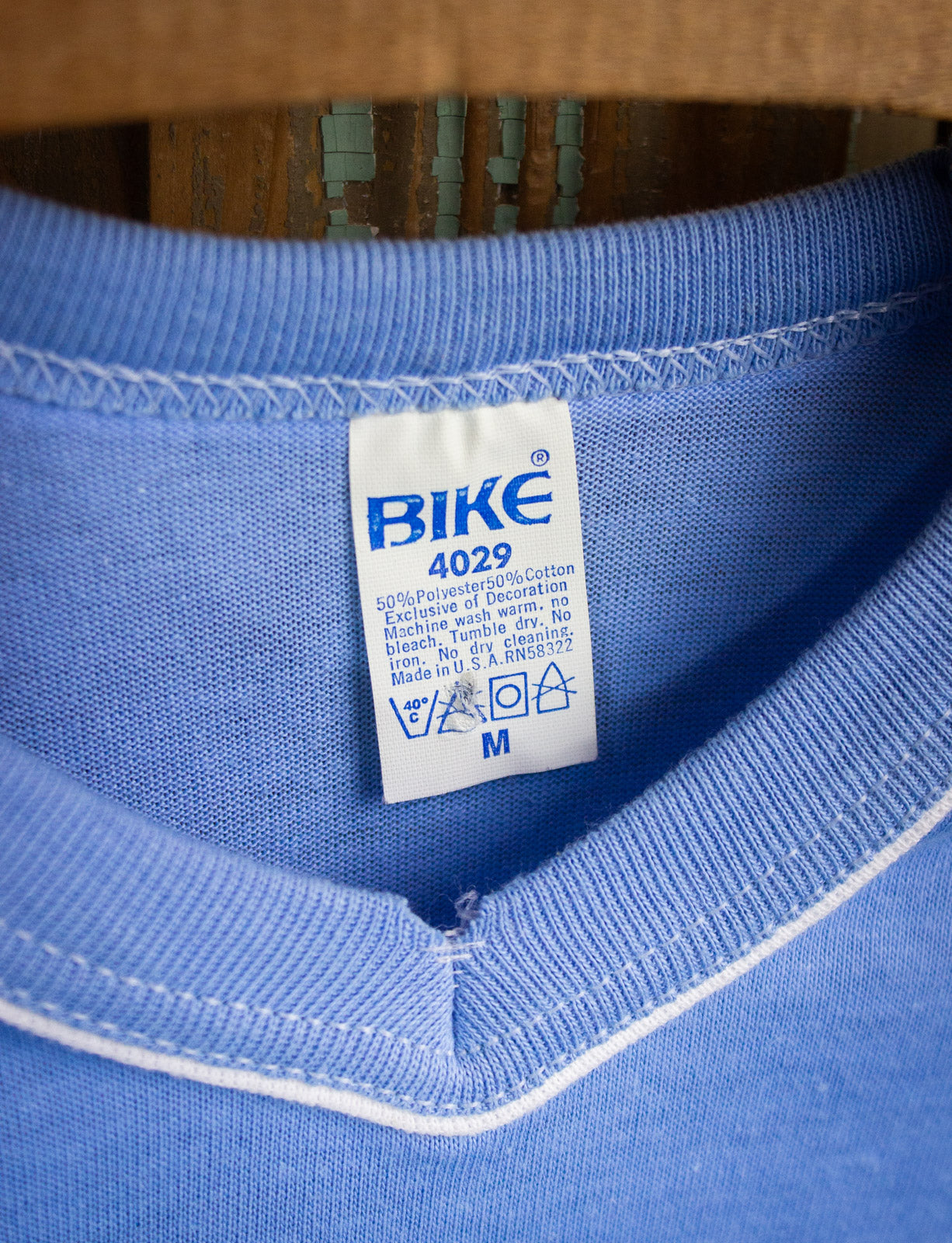 Vintage Bike V Neck T Shirt 70s Blue Medium