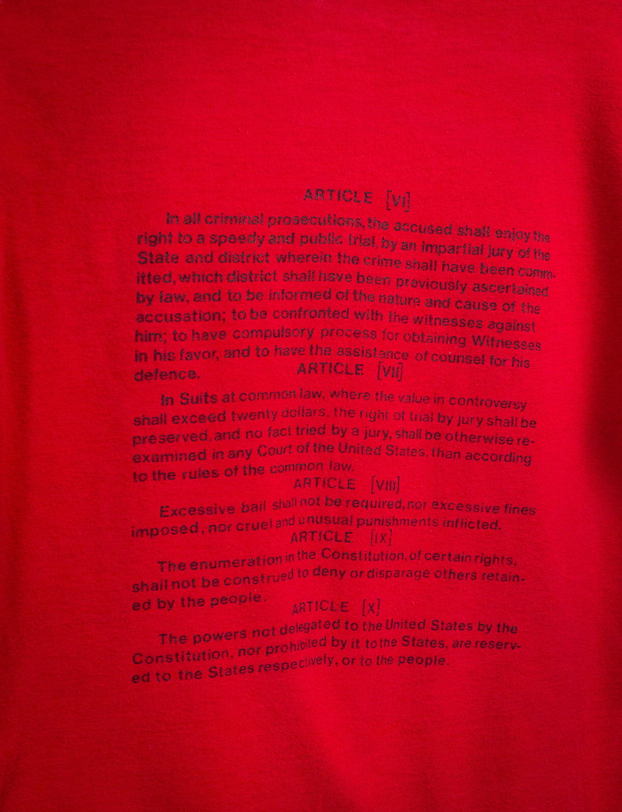 Vintage Bill of Rights Graphic T Shirt 80s Red Small