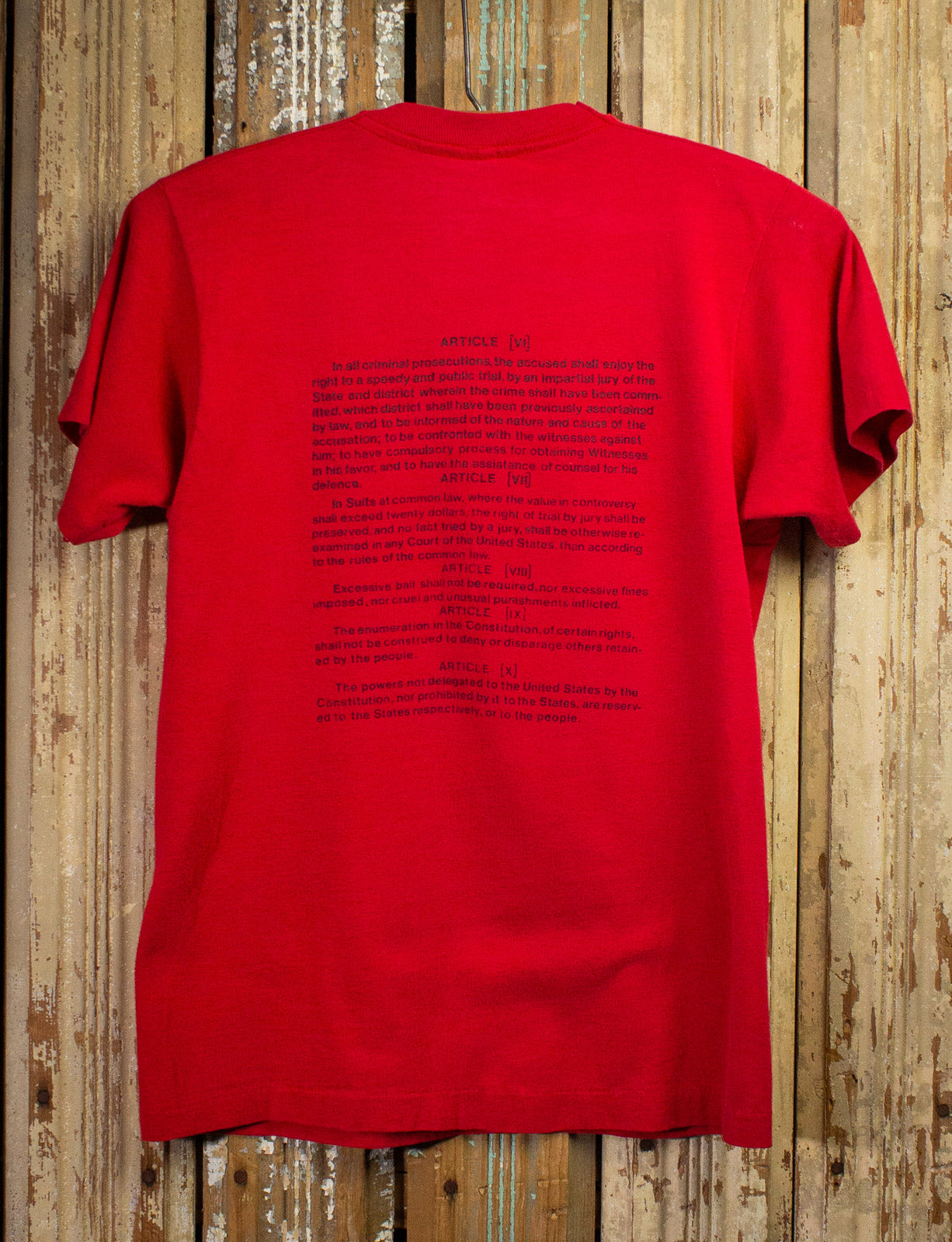 Vintage Bill of Rights Graphic T Shirt 80s Red Small