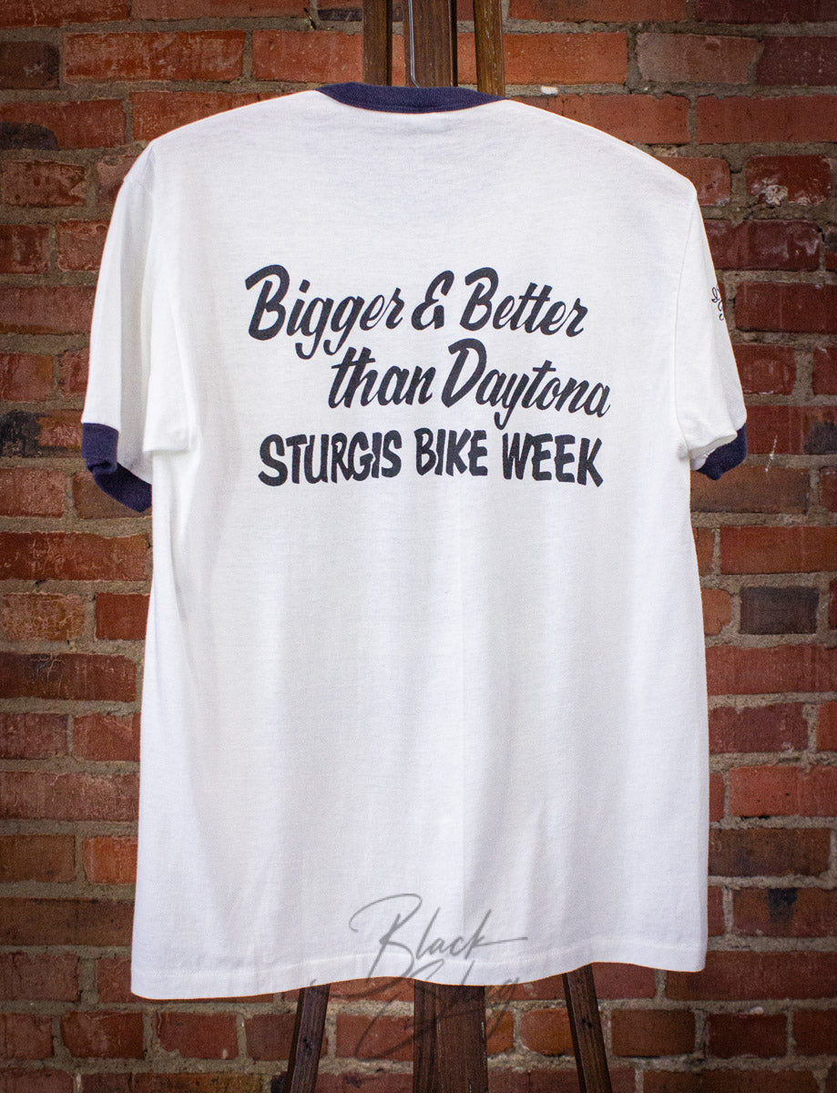 Vintage Black Hills Sturgis Motorcycle Rally Graphic Ringer T Shirt 1983 White Medium