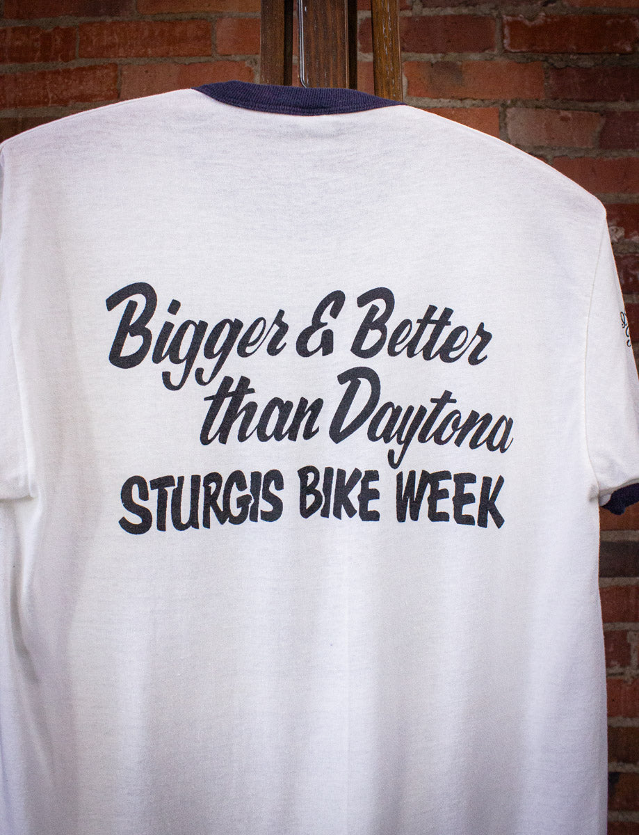 Vintage Black Hills Sturgis Motorcycle Rally Graphic Ringer T Shirt 1983 White Medium