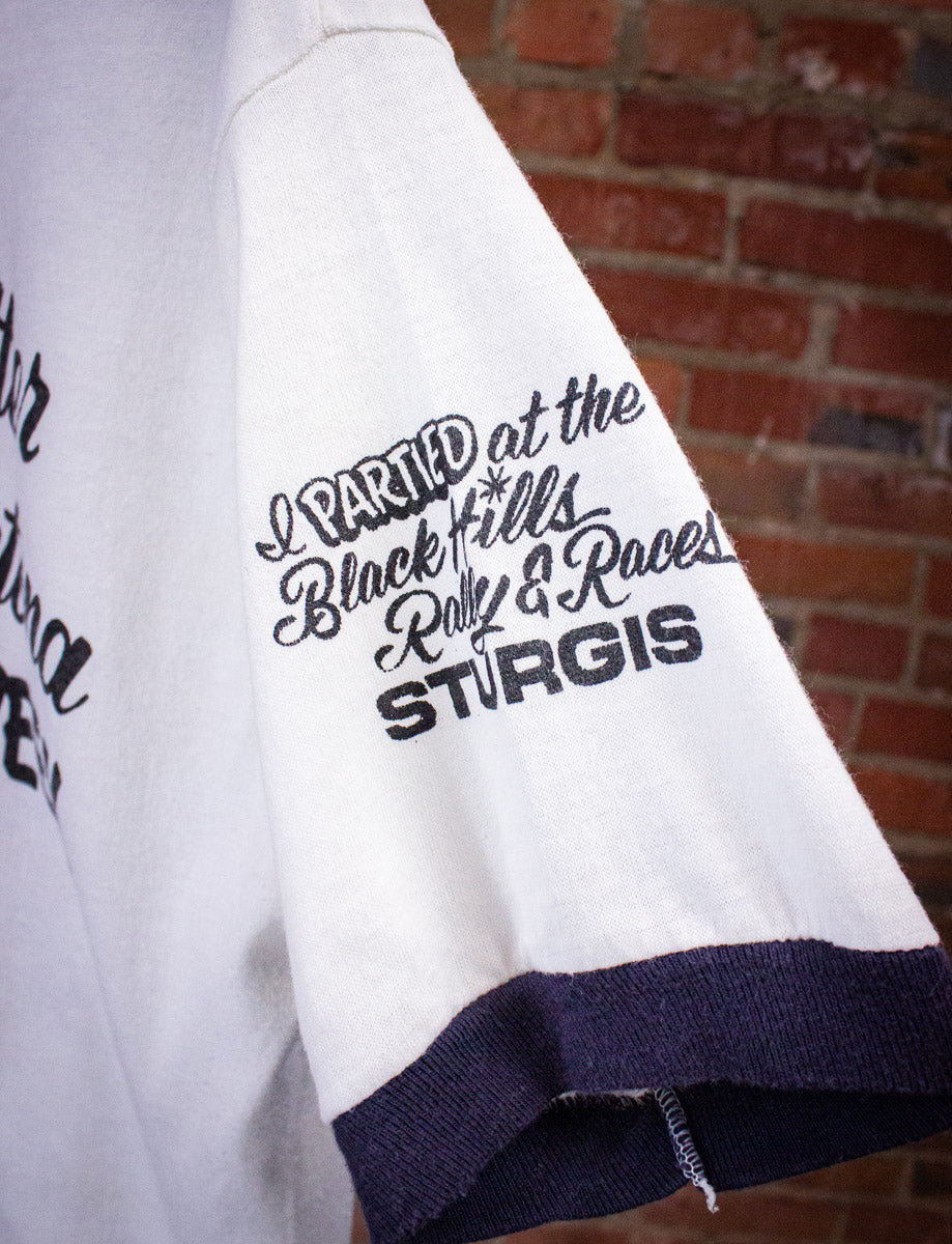 Vintage Black Hills Sturgis Motorcycle Rally Graphic Ringer T Shirt 1983 White Medium