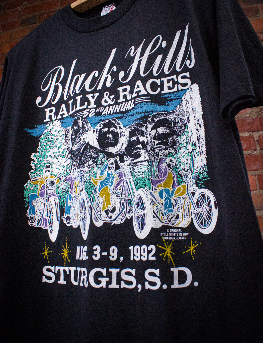 Vintage Black Hills Sturgis Motorcycle Rally Graphic T Shirt 1992 Black Medium