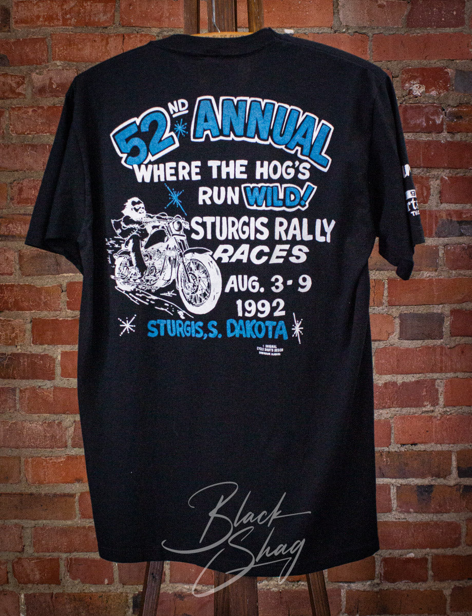Vintage Black Hills Sturgis Motorcycle Rally Graphic T Shirt 1992 Black Medium