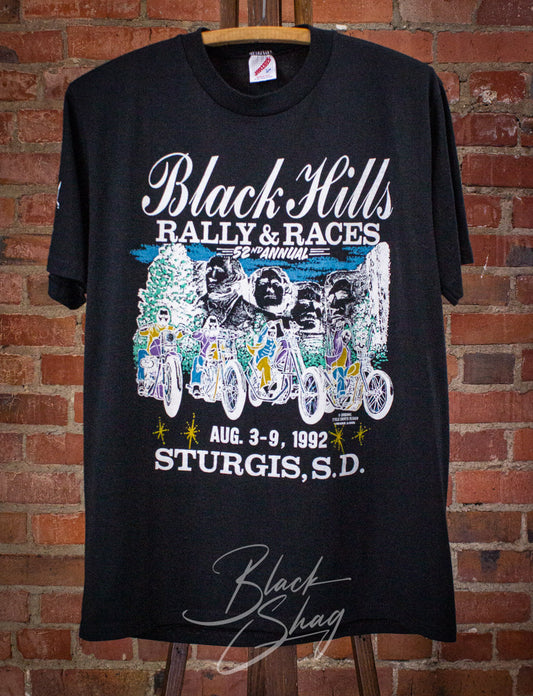 Vintage Black Hills Sturgis Motorcycle Rally Graphic T Shirt 1992 Black Medium