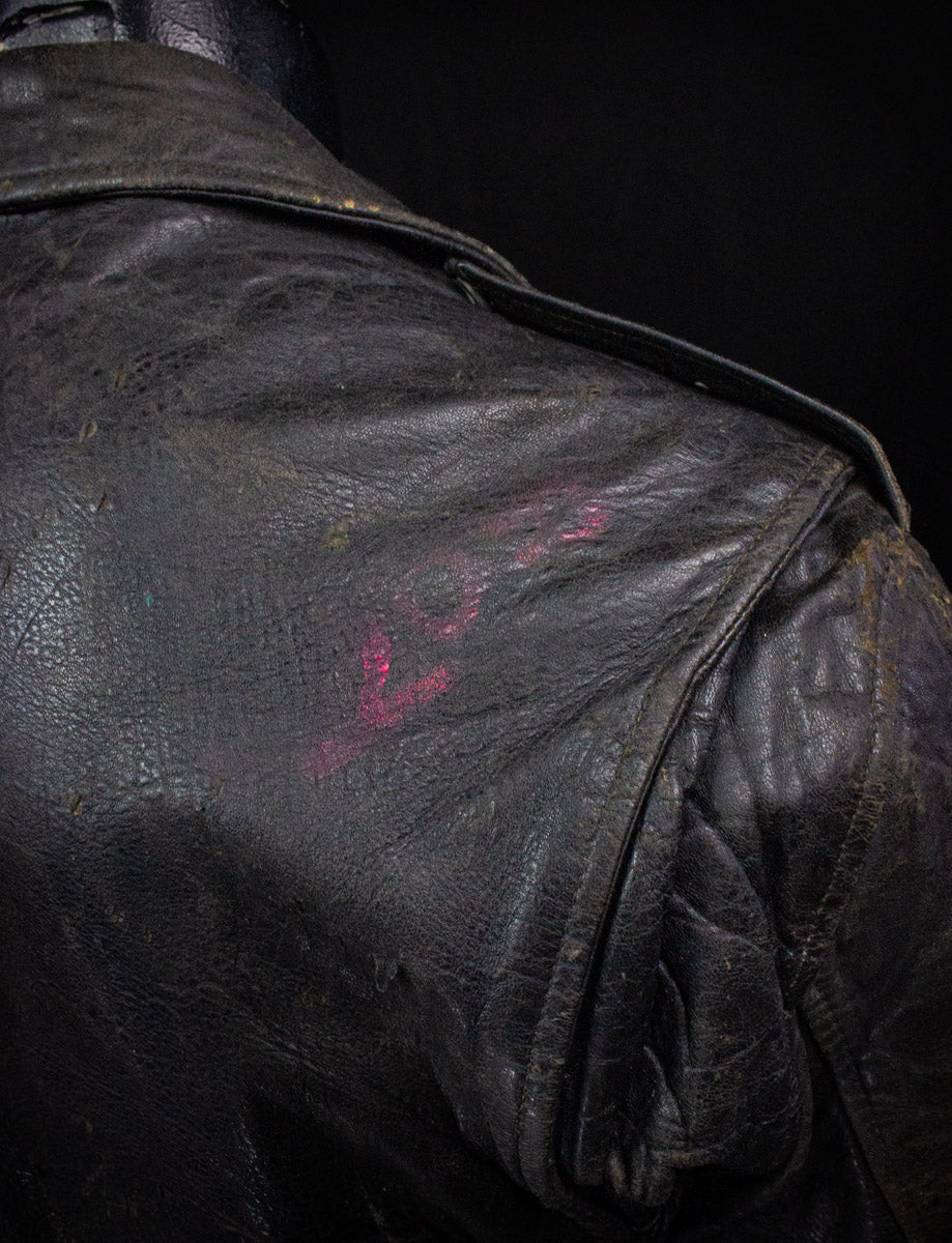 Vintage Black Leather Biker Jacket With Red Lining 60s Medium