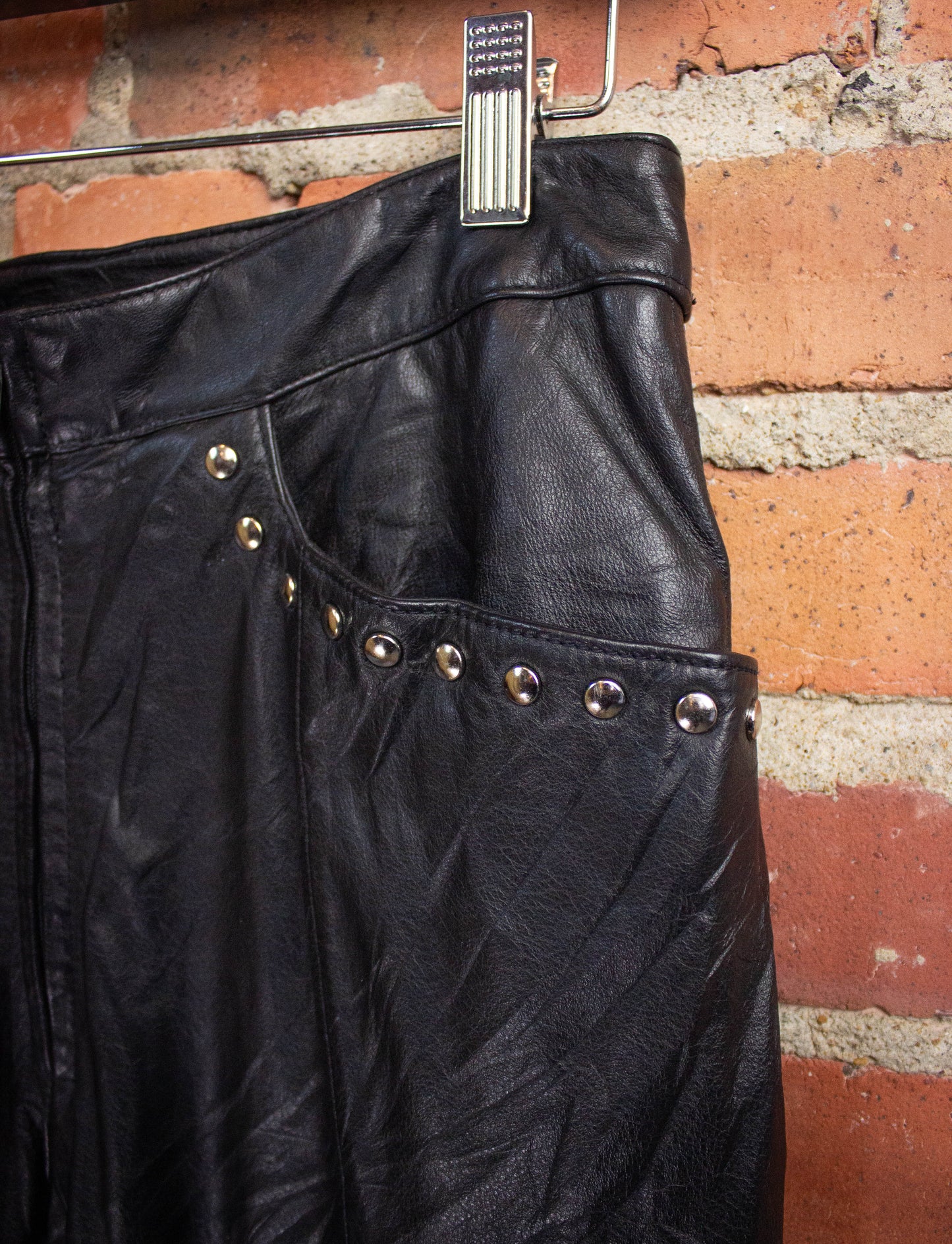 Vintage Black Studded Leather Pants 27W