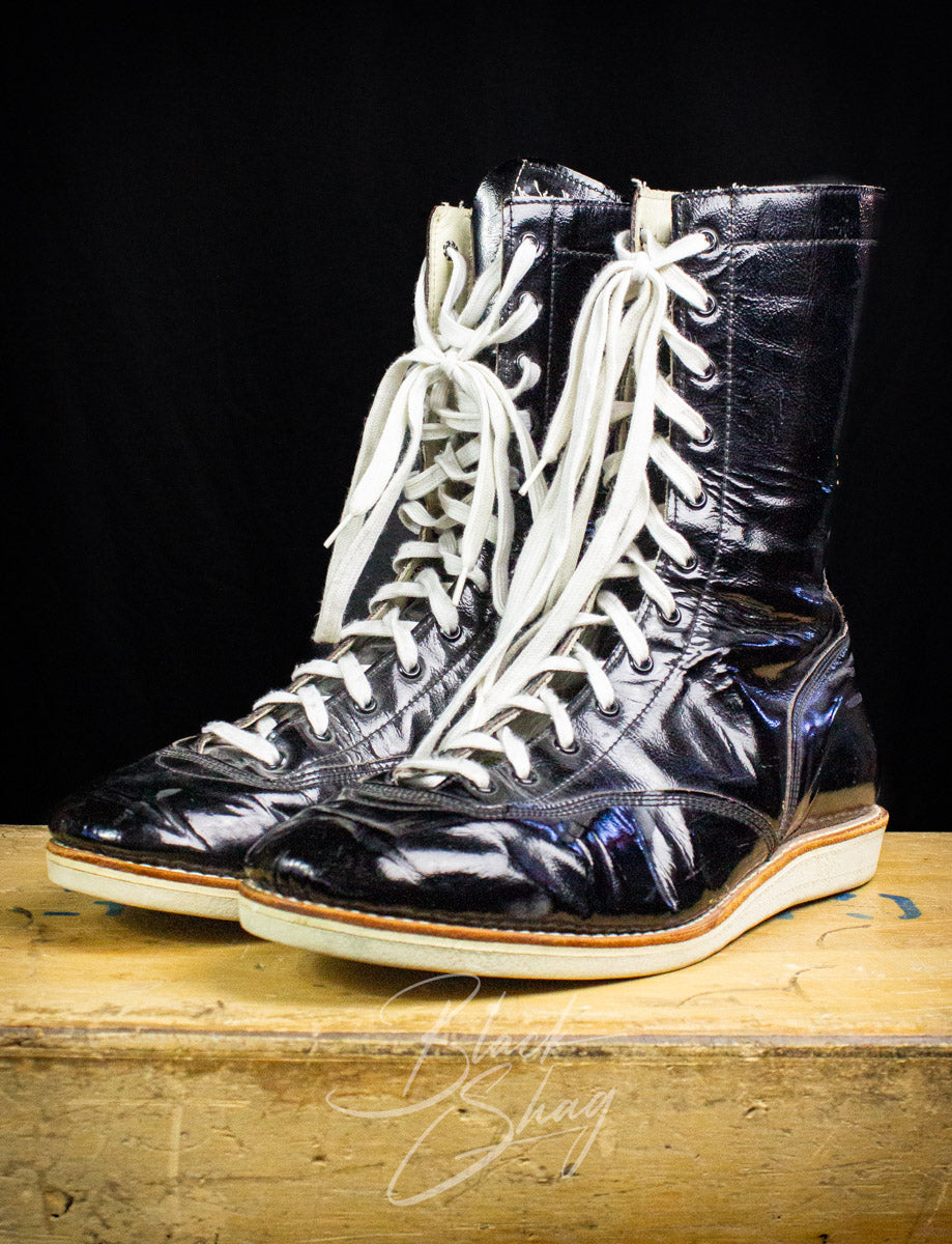 Vintage Black Wrestling Boots 70s Size 9/10