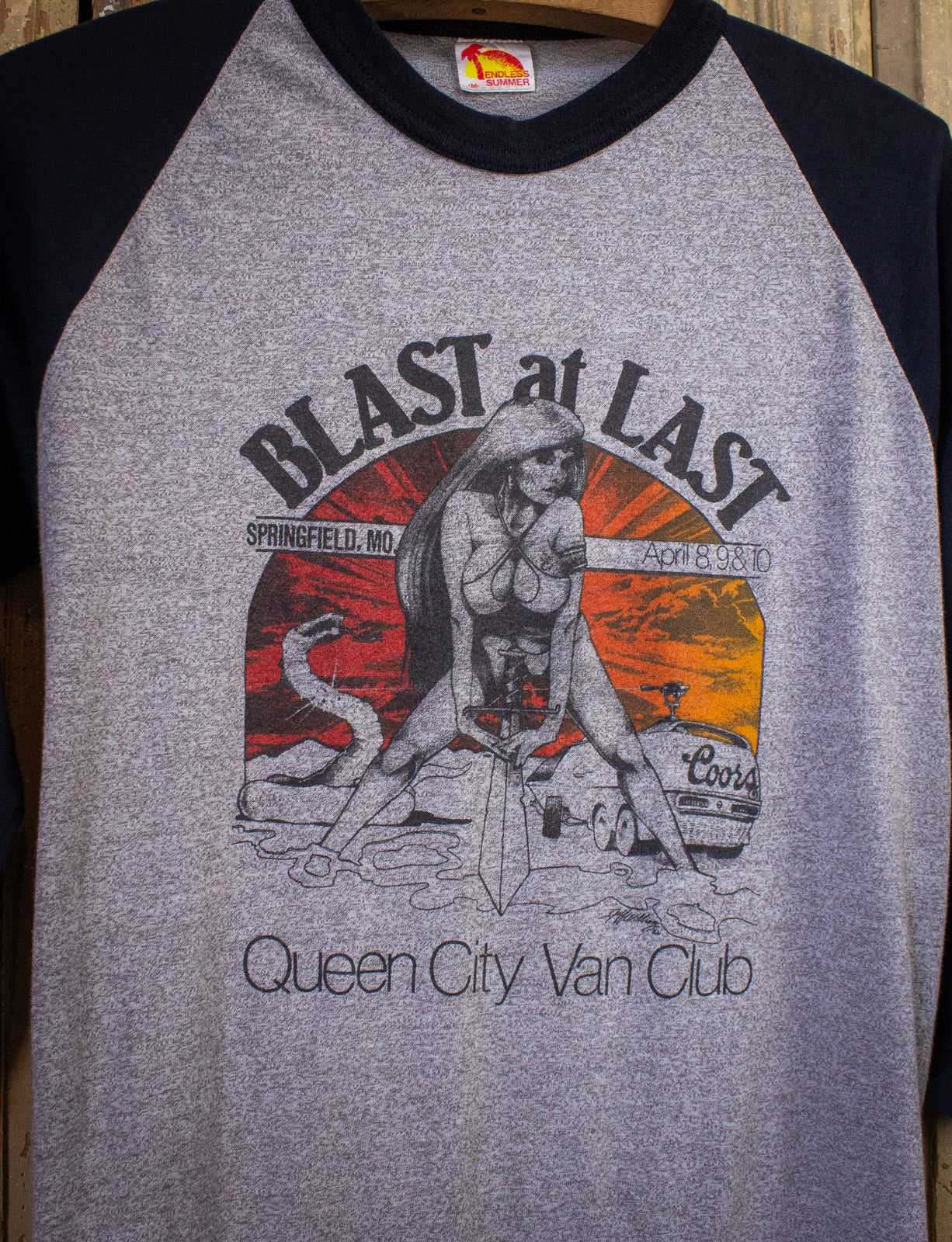 Vintage Blast At Last Queen City Van Club Raglan Graphic T Shirt 80s Gray/Black Small