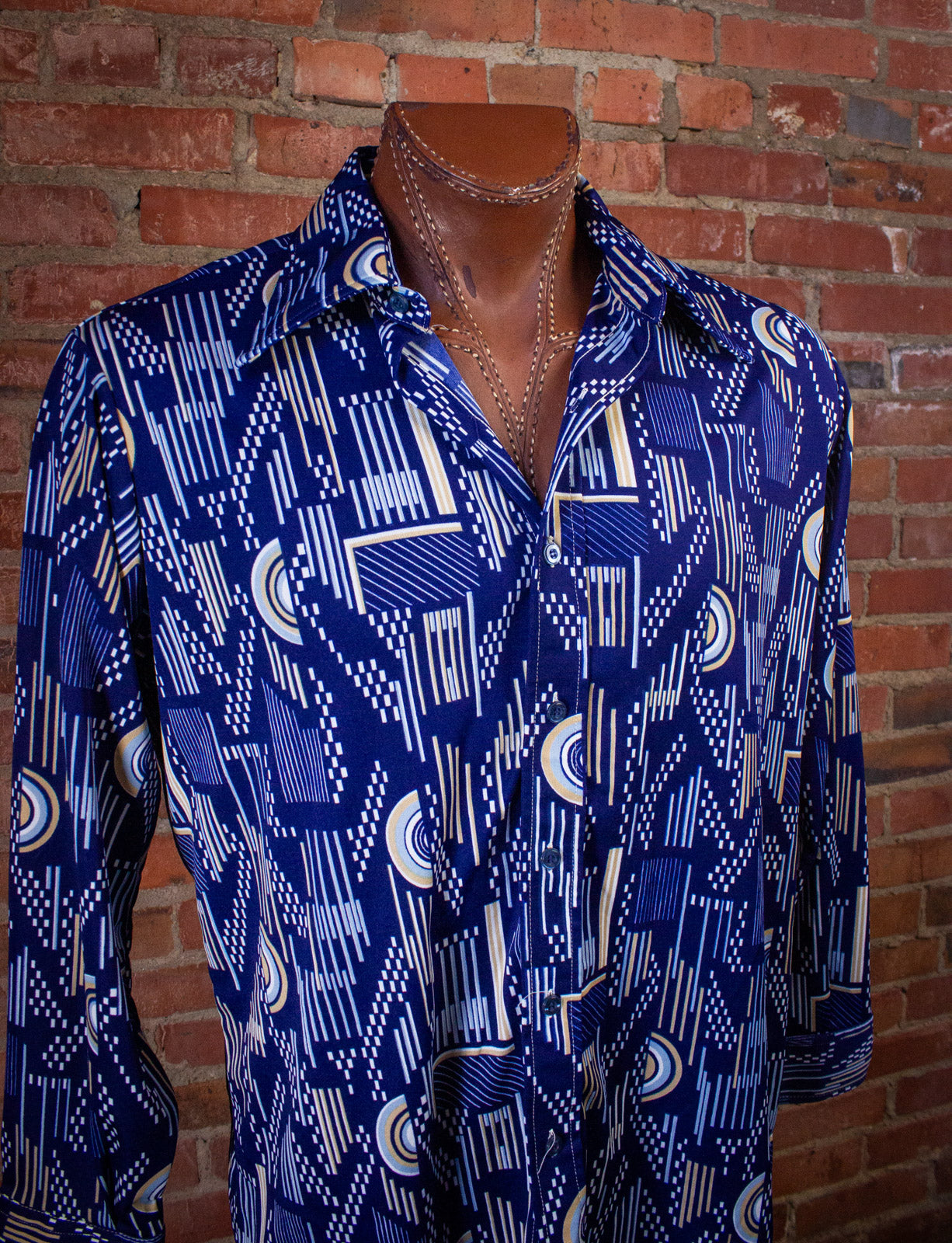 Vintage Kmart Blue Patterned Disco Shirt 70s XL