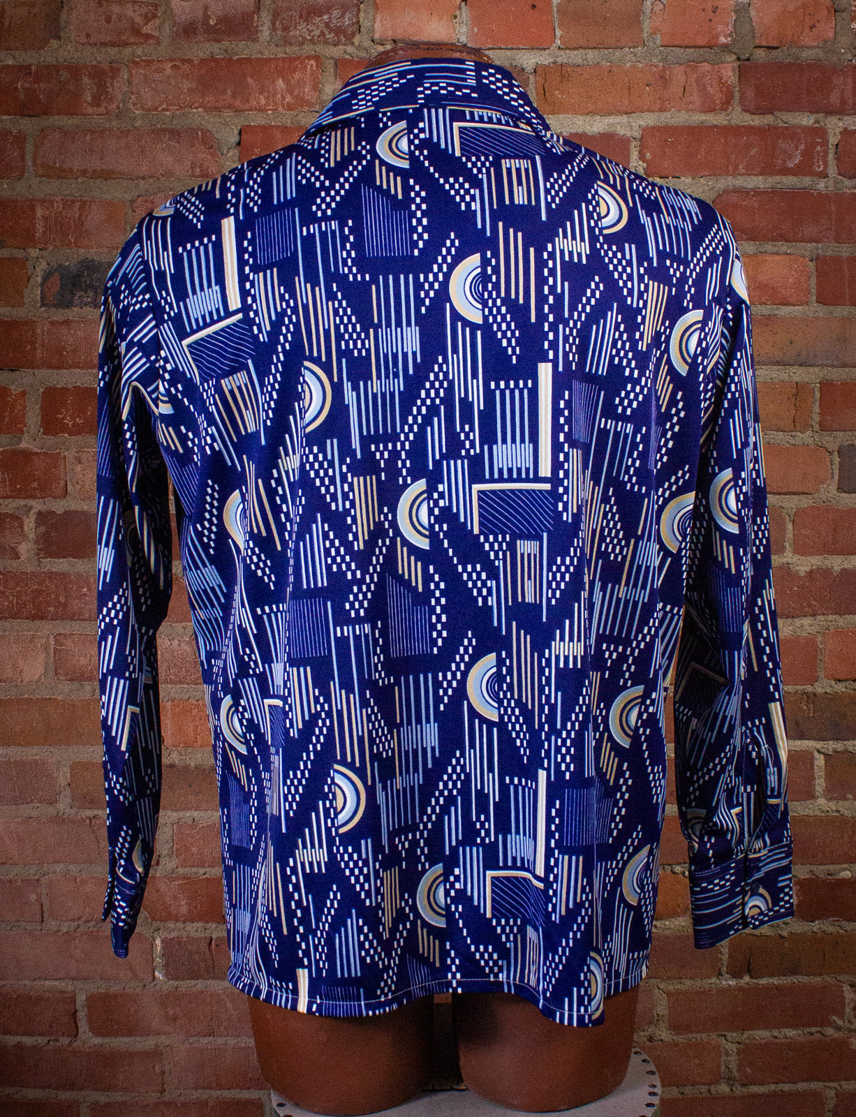 Vintage Kmart Blue Patterned Disco Shirt 70s XL