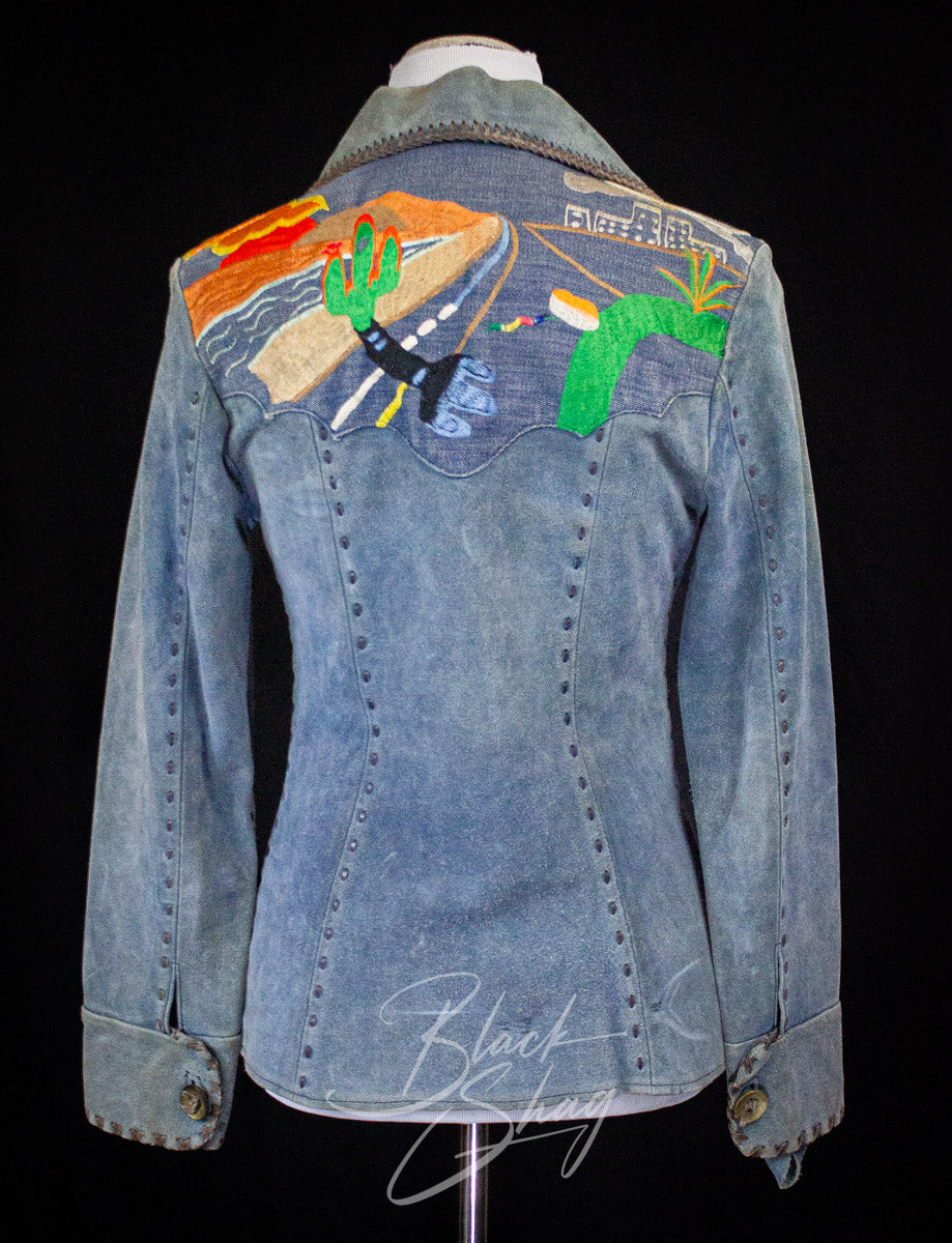 Vintage Blue Suede and Denim "Desert Highway" Suede Jacket 70s Small