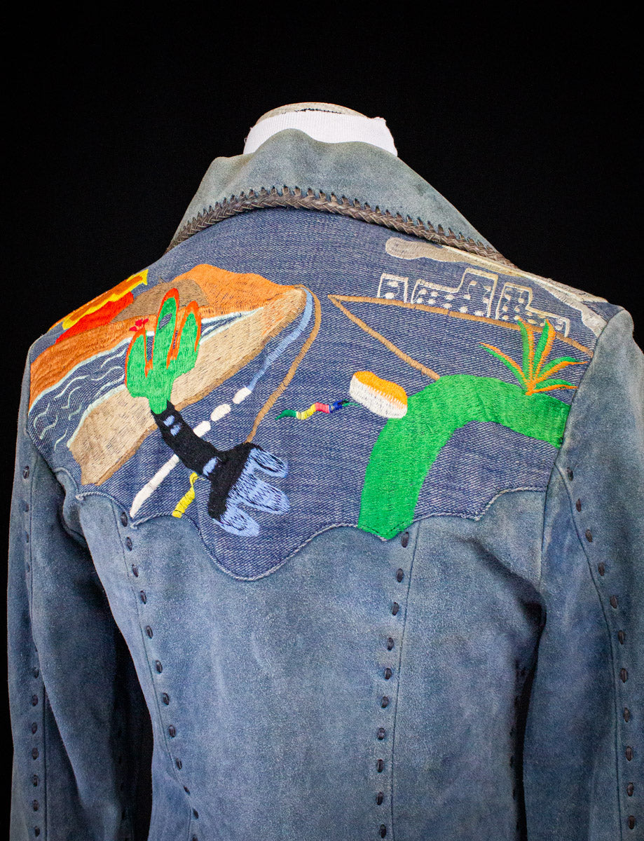 Vintage Blue Suede and Denim "Desert Highway" Suede Jacket 70s Small