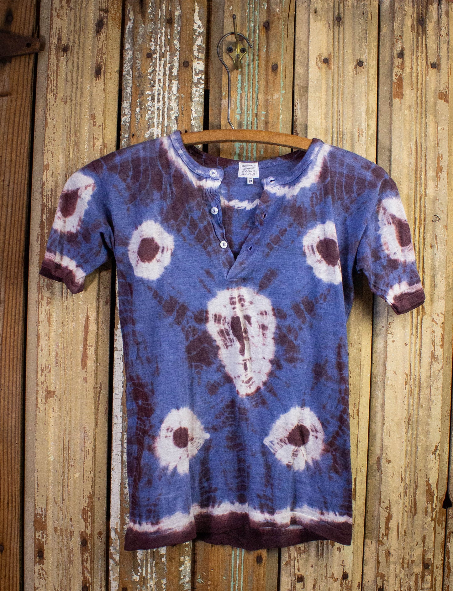 Vintage Blue and Purple Tie Dye Henley Shirt 70s XS