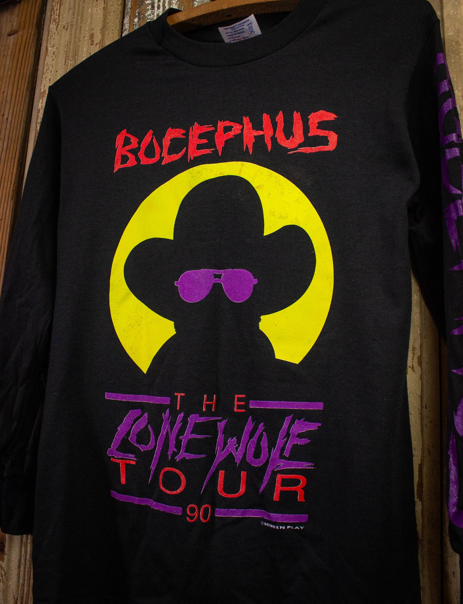 Vintage Bocephus Lone Wolf Tour Long Sleeve Concert T Shirt 1990 Black Small