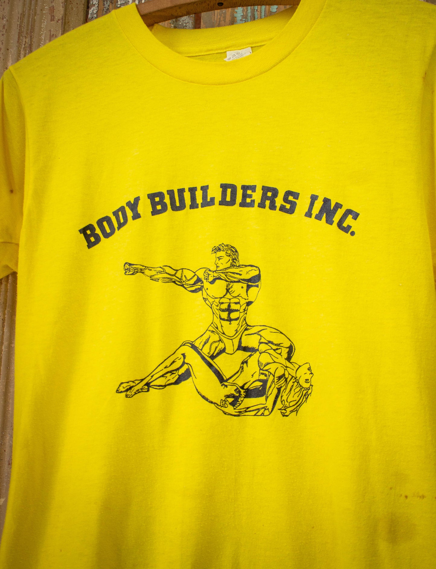 Vintage Body Builders Inc Graphic T Shirt 80s Yellow Small