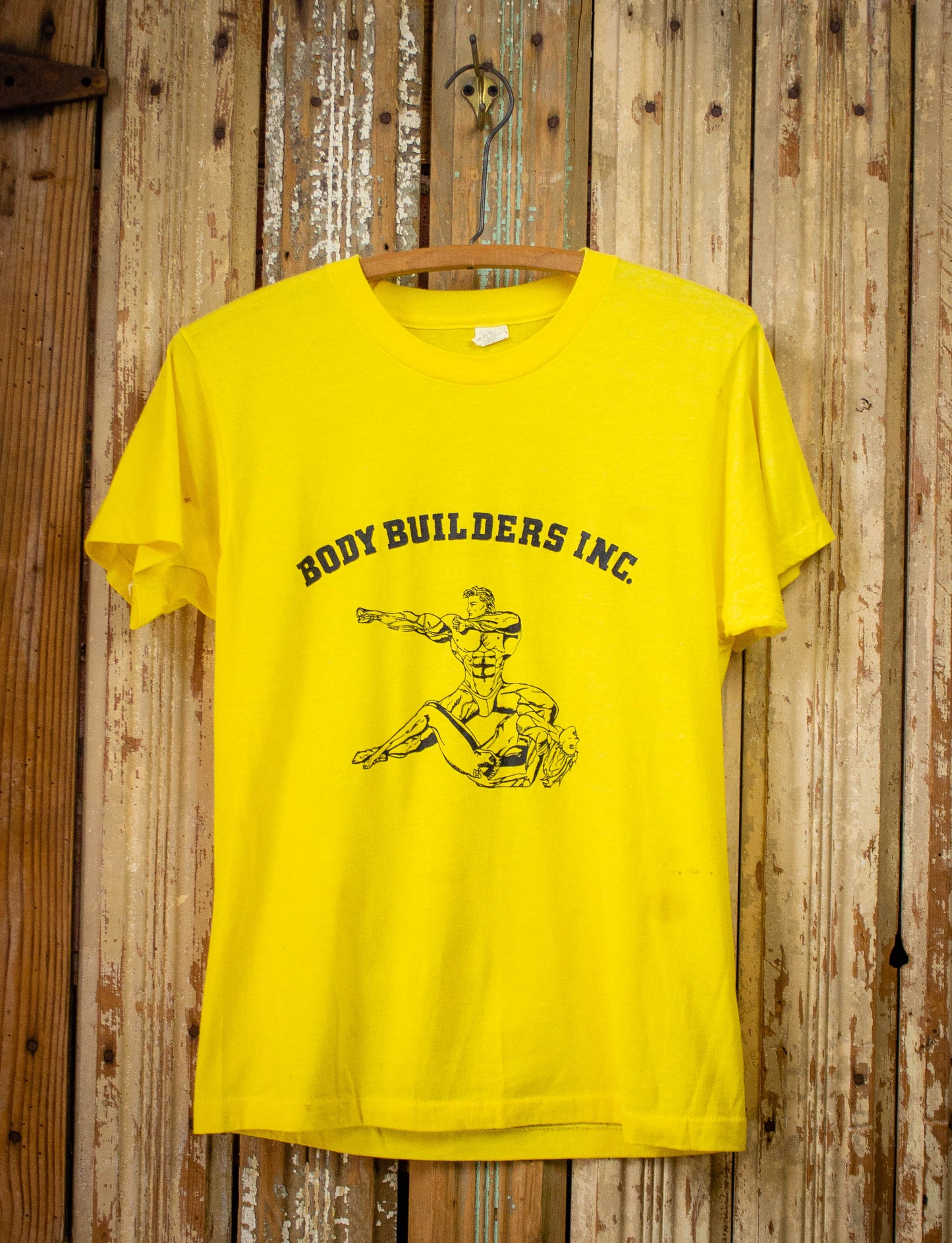 Vintage Body Builders Inc Graphic T Shirt 80s Yellow Small