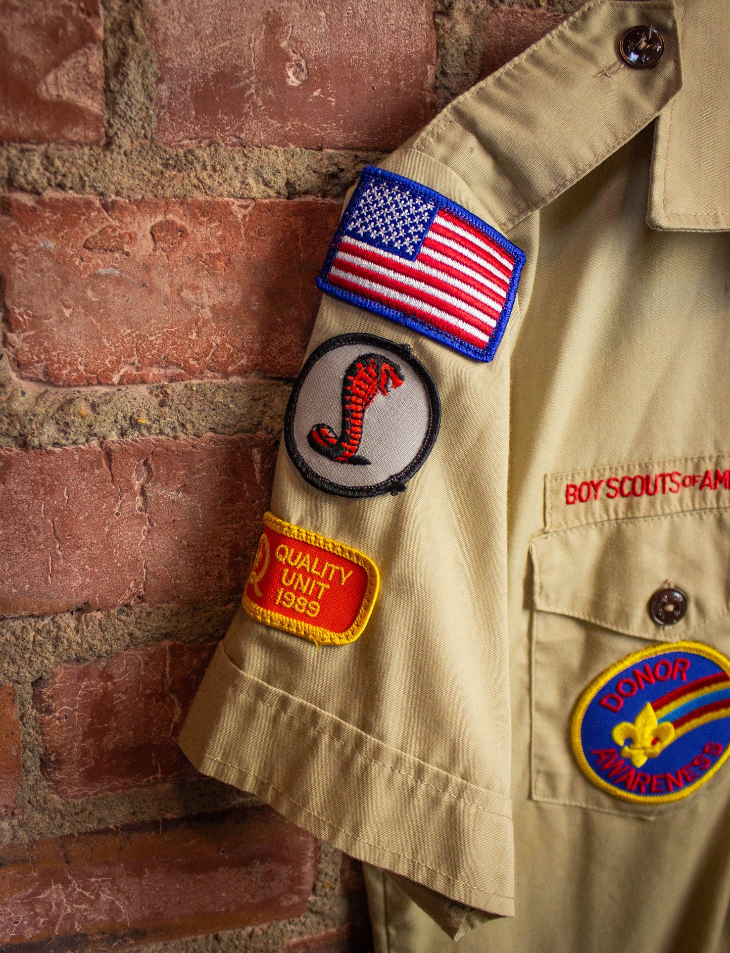 Vintage Boy Scouts of America Button Up Shirt 80s Tan Small