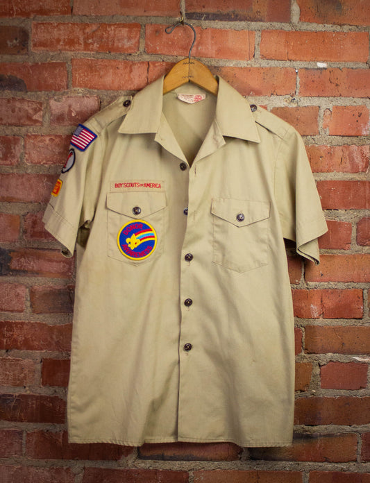 Vintage Boy Scouts of America Button Up Shirt 80s Tan Small
