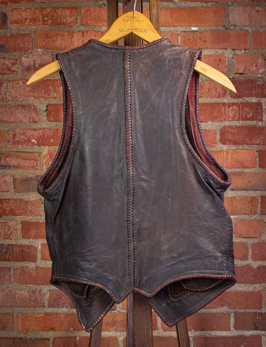 Vintage Brown Braided Leather Vest 70s Small