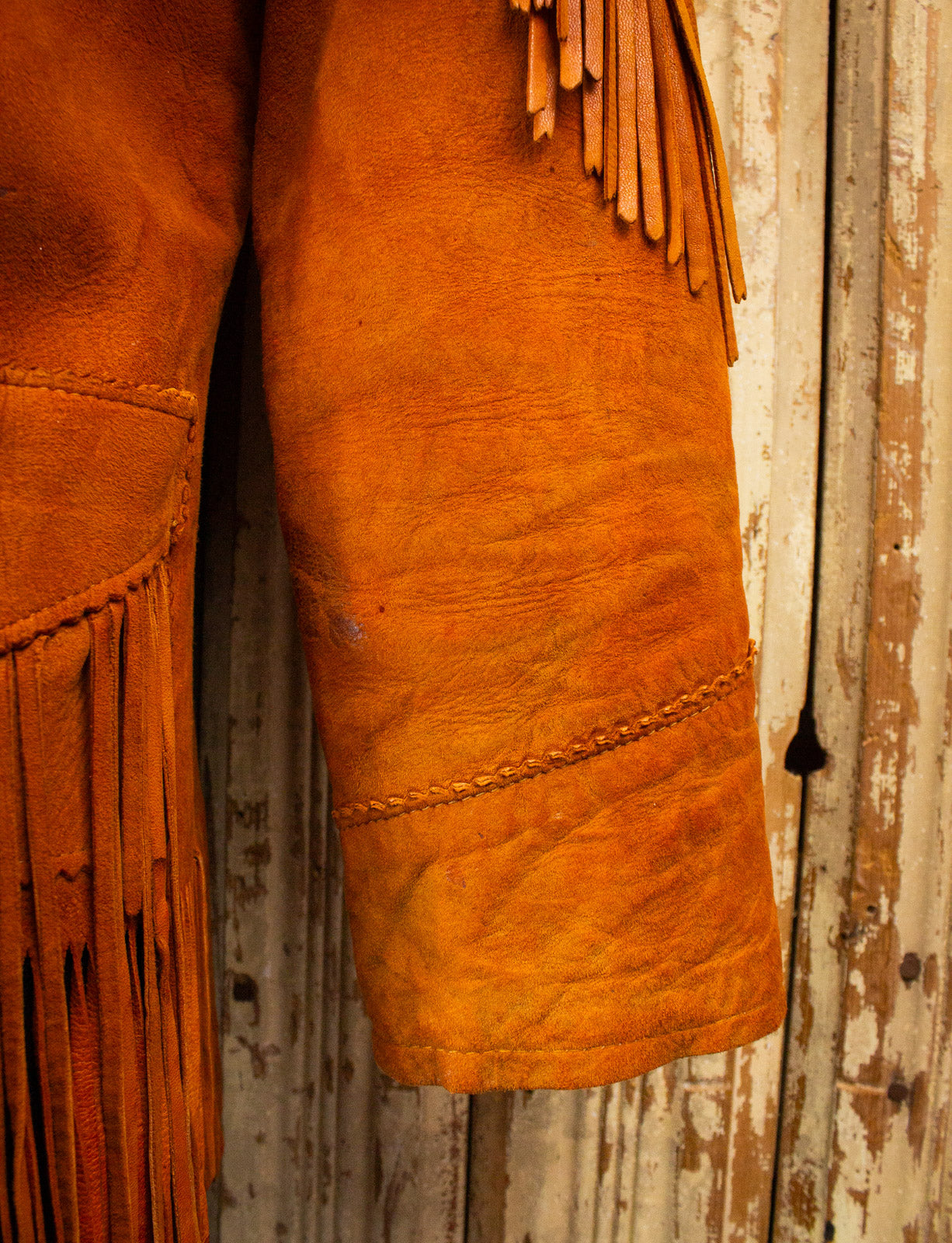 Vintage Brown Fringe Leather Jacket 60s Small