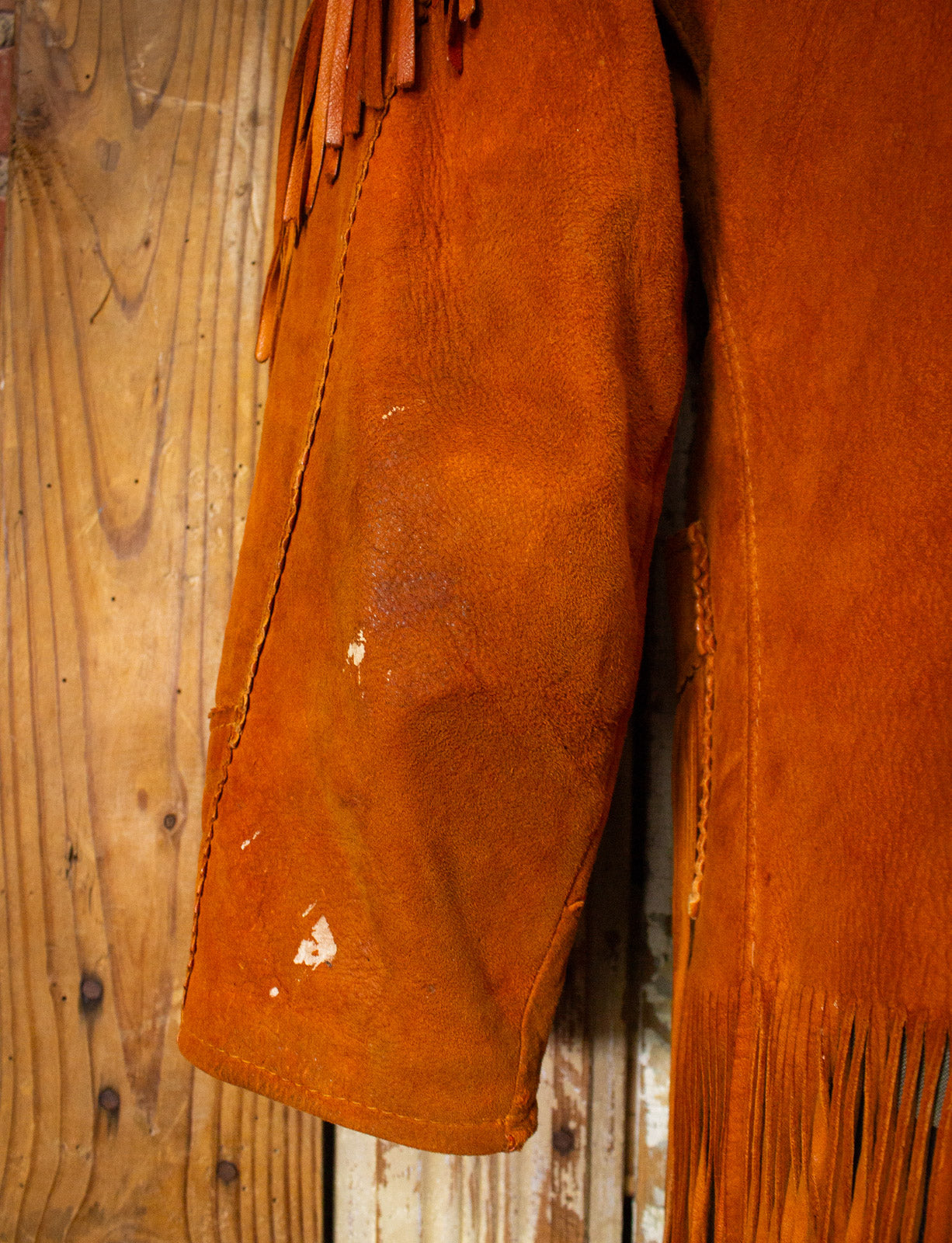 Vintage Brown Fringe Leather Jacket 60s Small