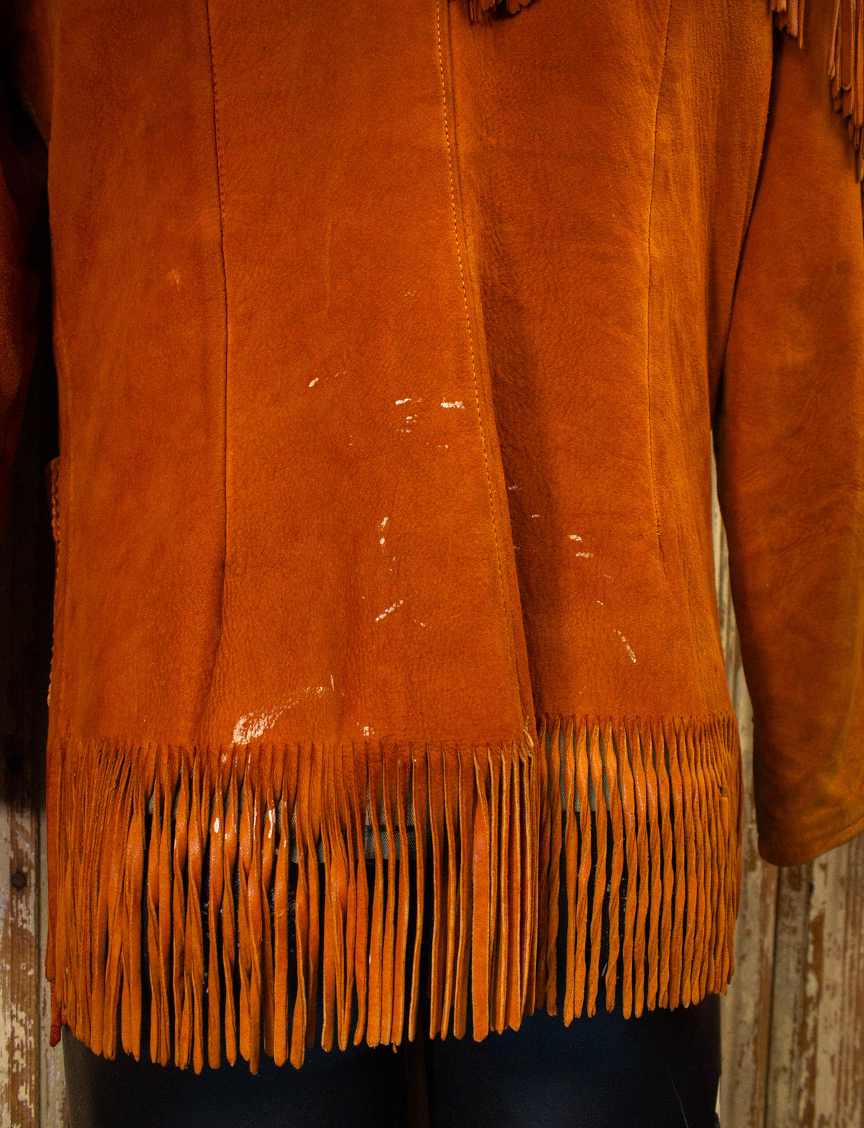 Vintage Brown Fringe Leather Jacket 60s Small