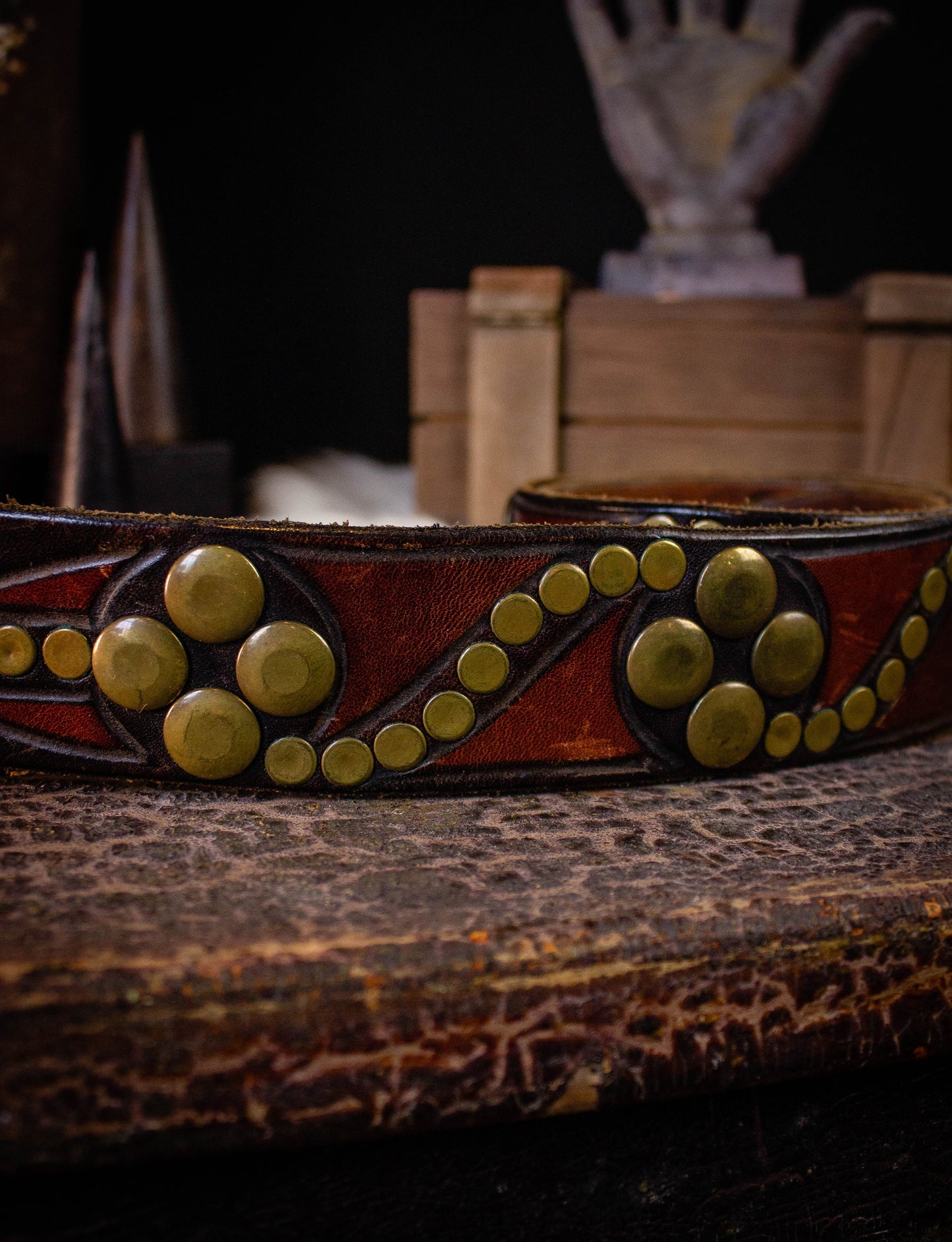 Vintage Brown Leather Belt with Brass Detailing