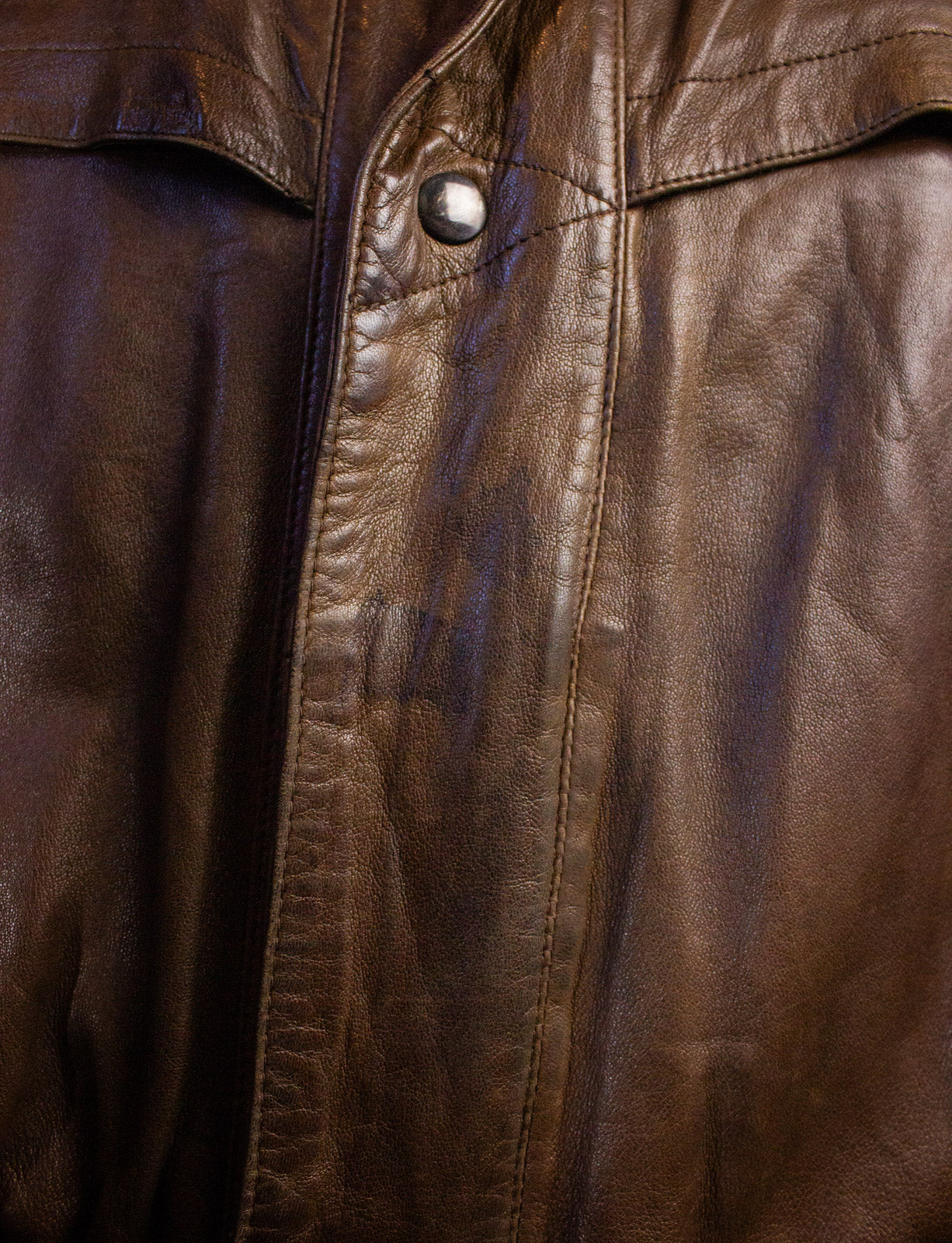 Vintage Brown Leather Jacket with Shoulder Flaps 80s XL