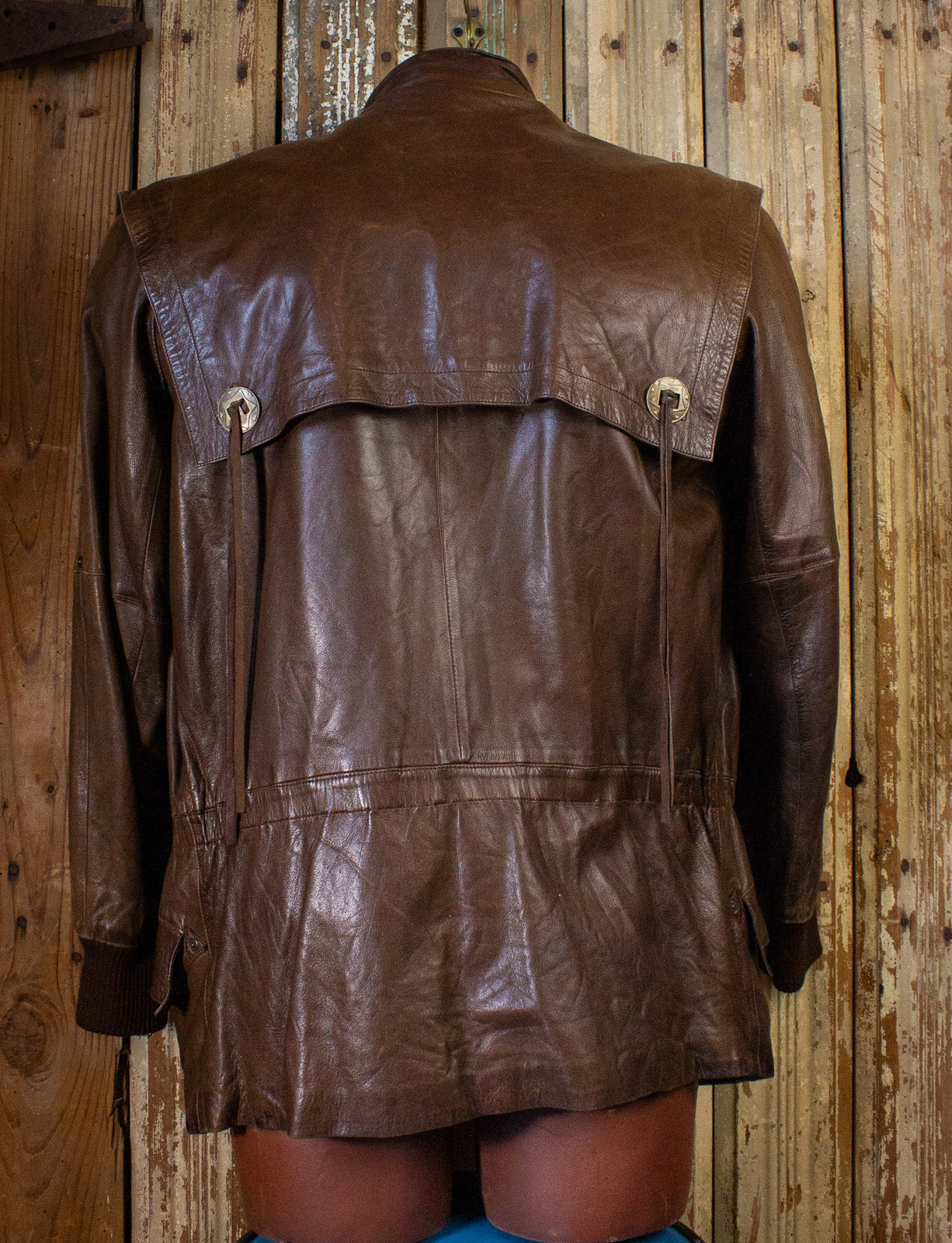 Vintage Brown Leather Jacket with Shoulder Flap 80s XL