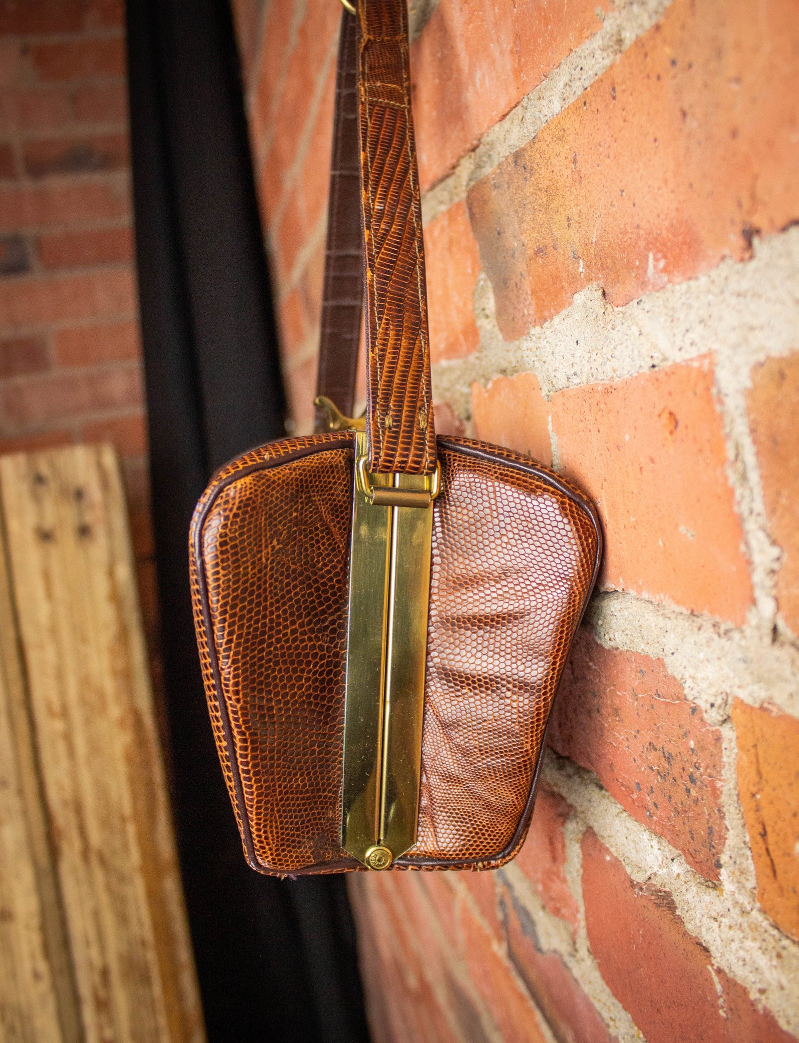 Vintage Brown Lizard Handbag Purse