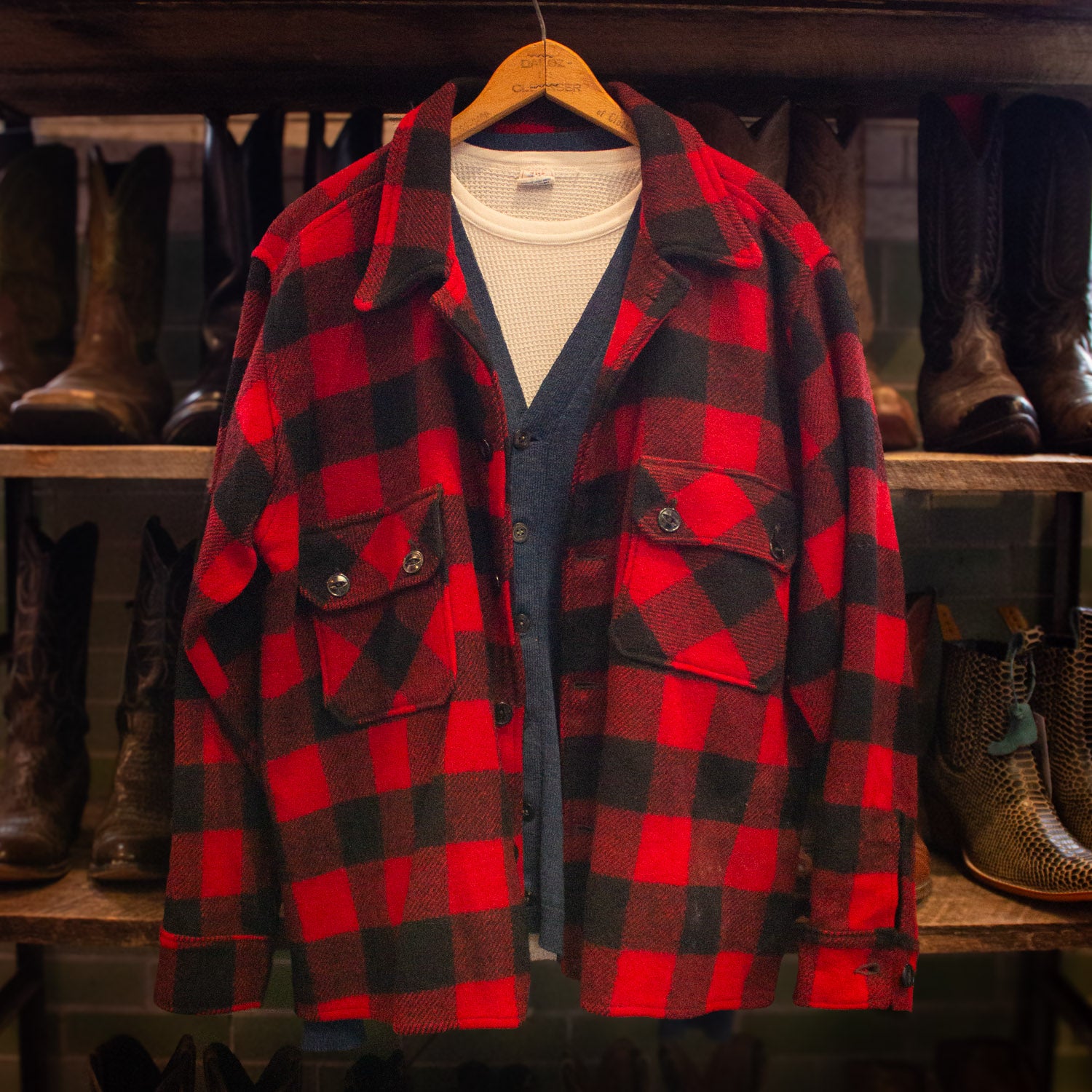 Buffalo Plaid Woven Shirt For Men - Red/Black Flannel Button-Up, Size XL - View #9