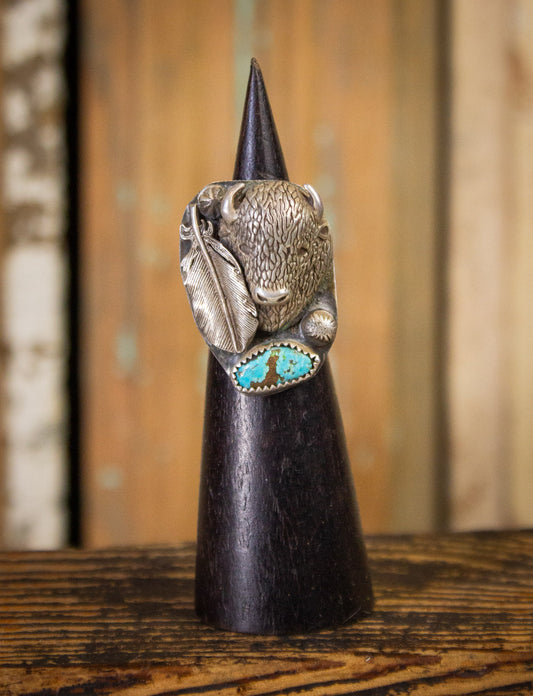 Vintage Buffalo Turquoise Sterling Silver Ring Size 8.5