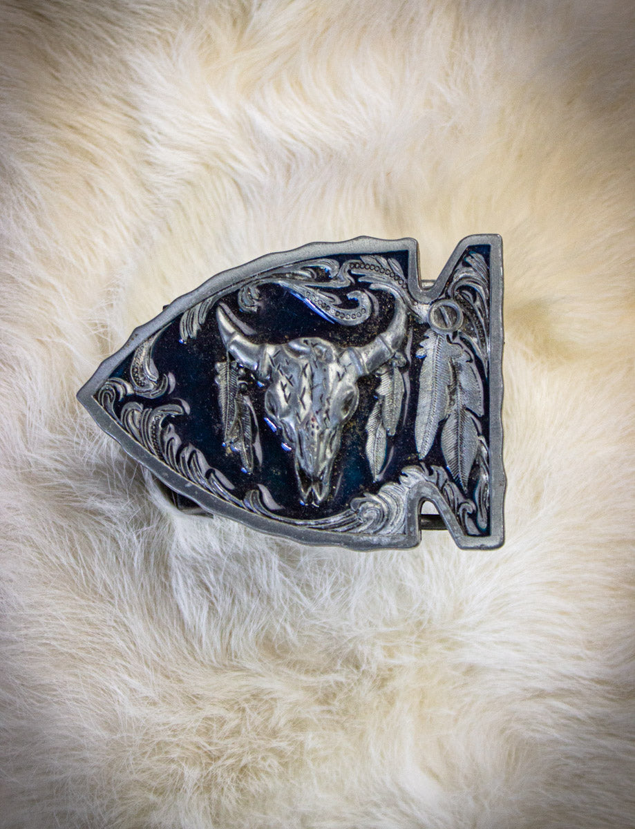 Vintage  Longhorn Bull and Arrowhead Belt Buckle