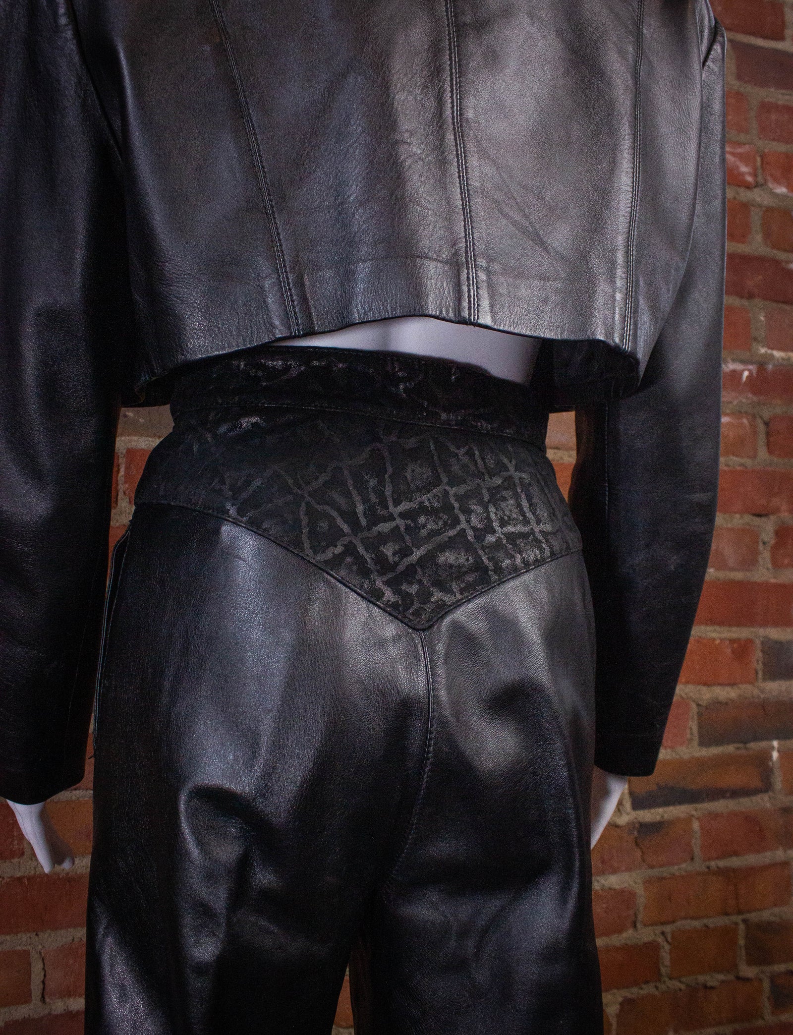 Vintage Cache Black Leather Jacket and Pants Set