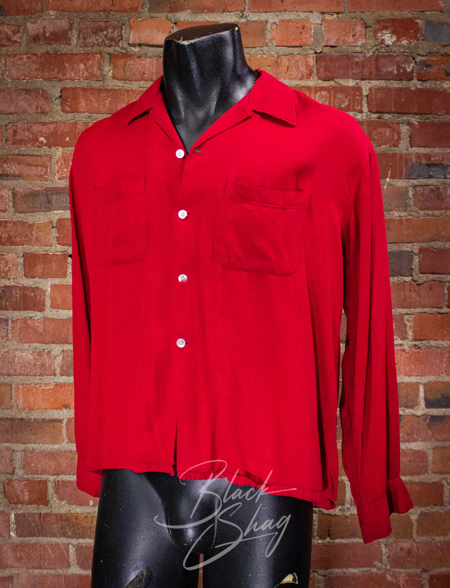 Vintage Campus Red Gabardine Button Up Shirt 50s