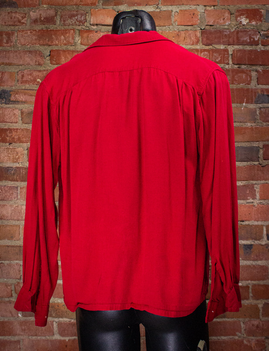 Vintage Campus Red Gabardine Button Up Shirt 50s