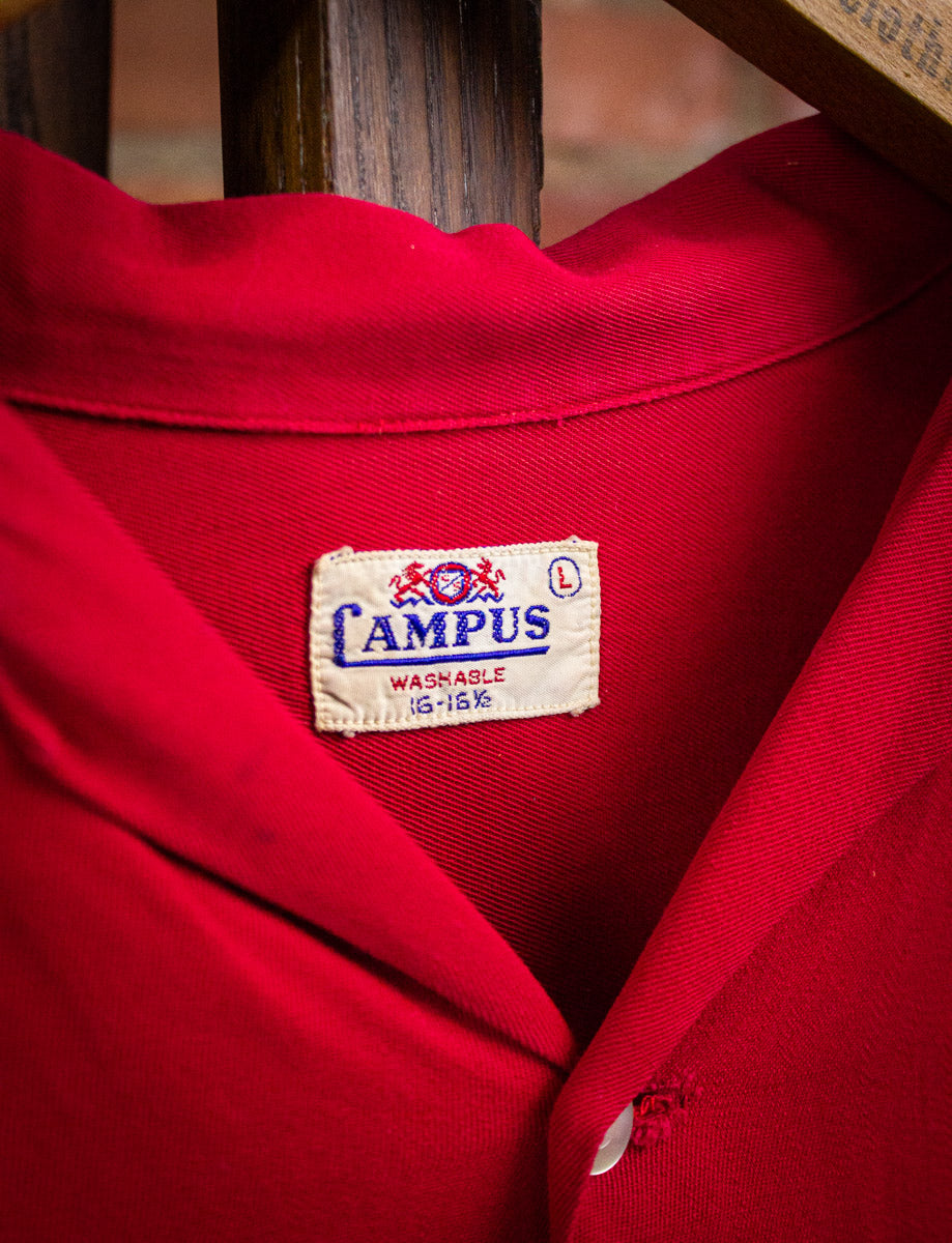 Vintage Campus Red Gabardine Button Up Shirt 50s