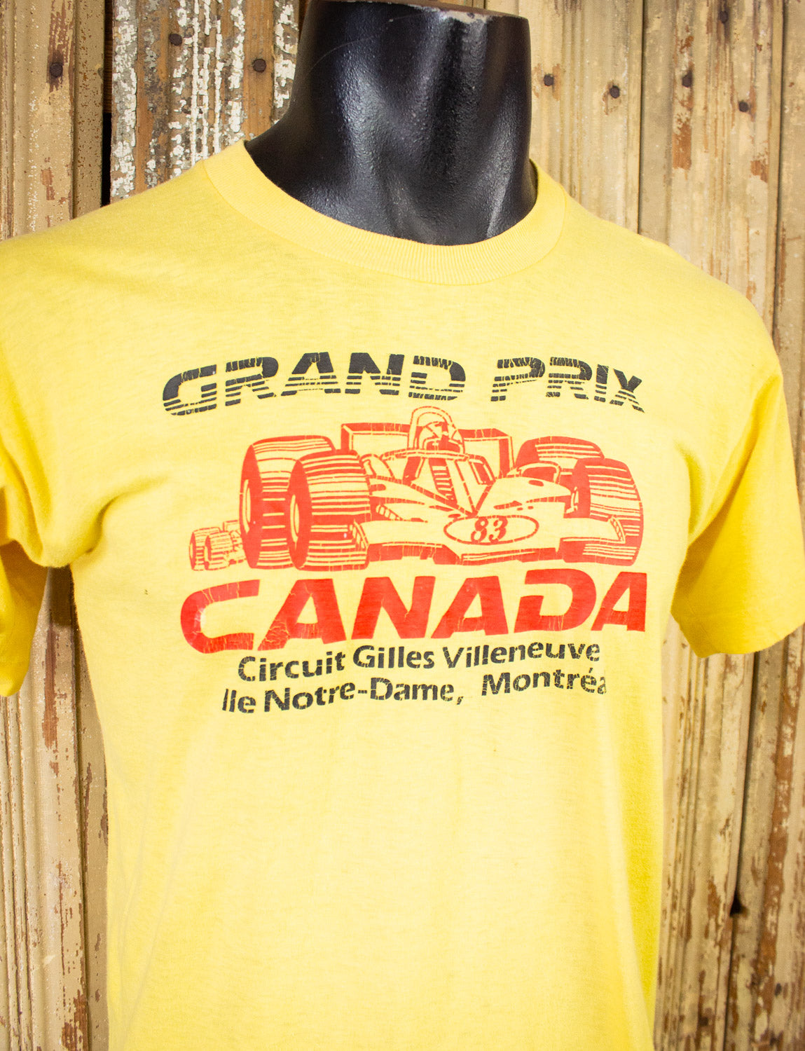 Vintage Canada Grand Prix Drag Racing Graphic T Shirt Yellow 80s Small