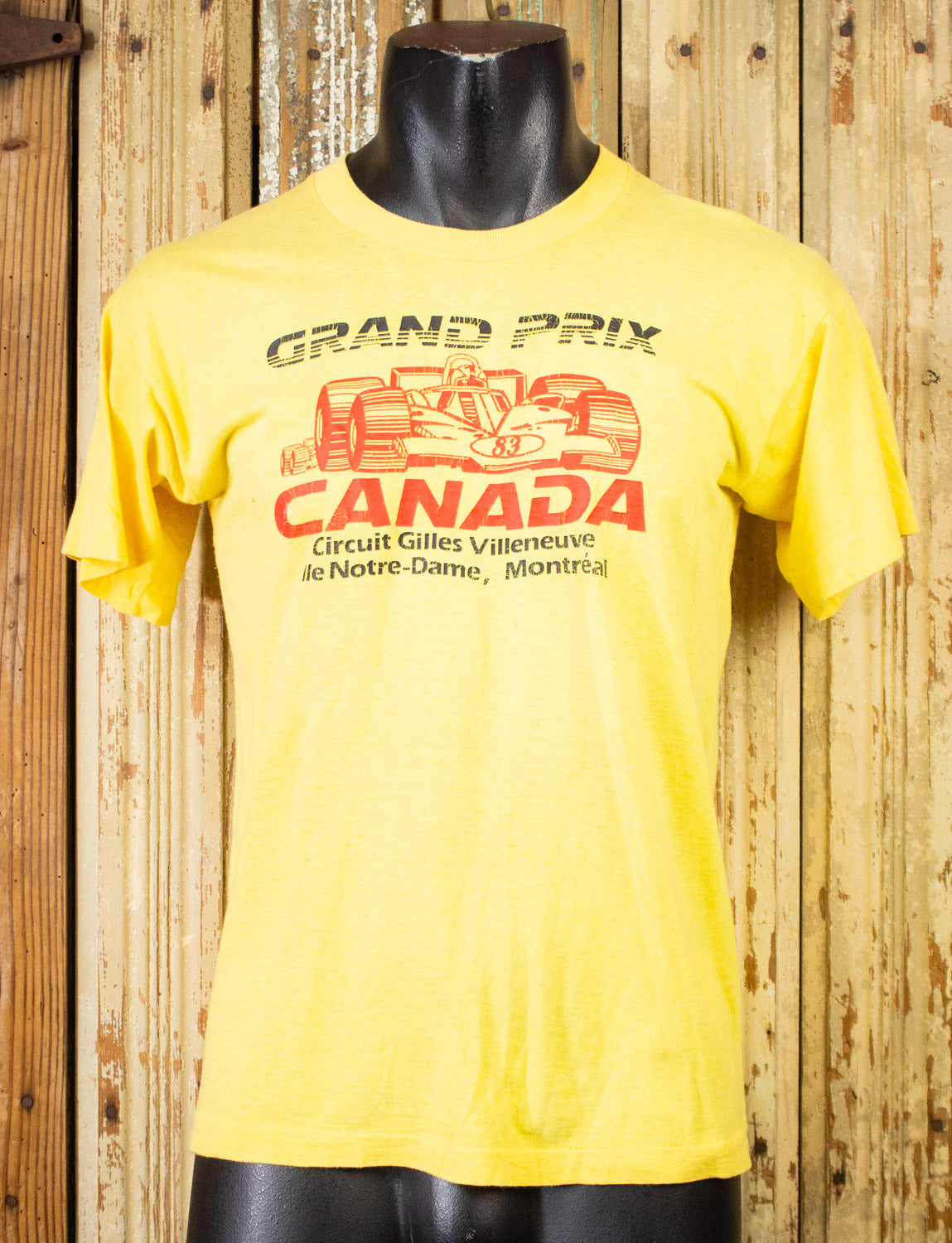 Vintage Canada Grand Prix Drag Racing Graphic T Shirt Yellow 80s Small