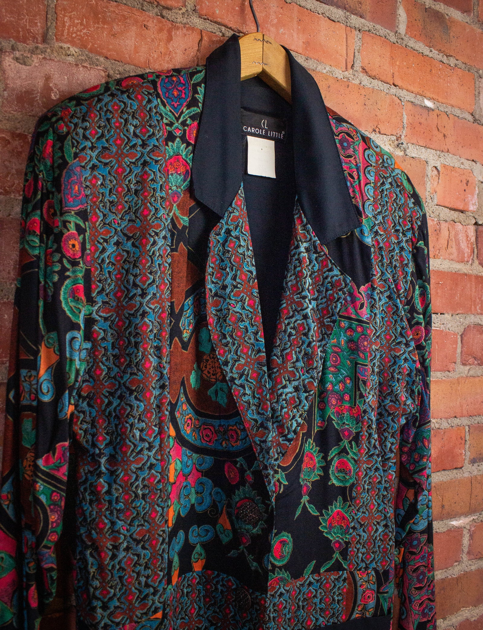 Vintage Carole Little Patterned Blazer 80s Black/Teal/Pink Medium