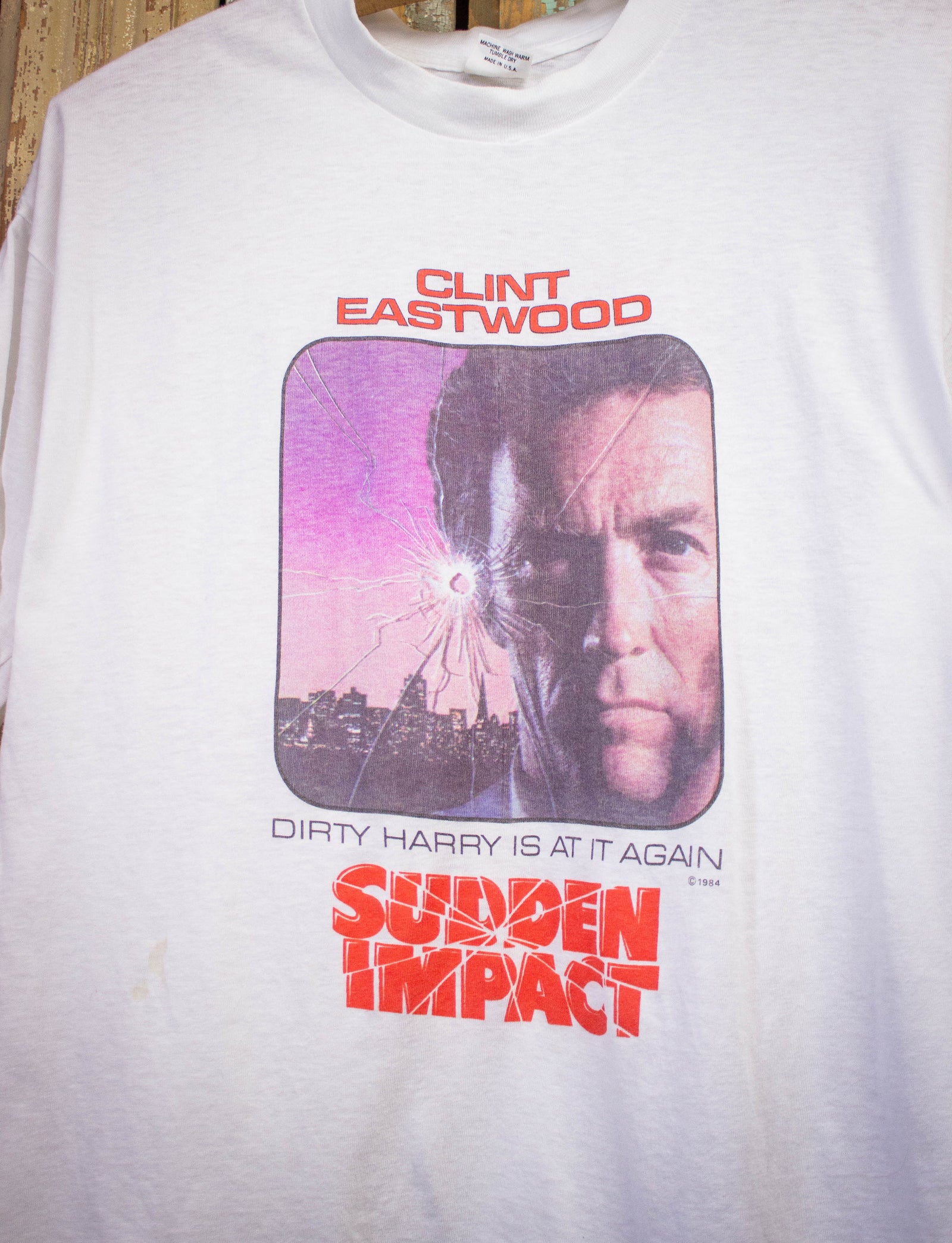 Vintage Clint Eastwood Sudden Impact Graphic T Shirt 1984 White Large