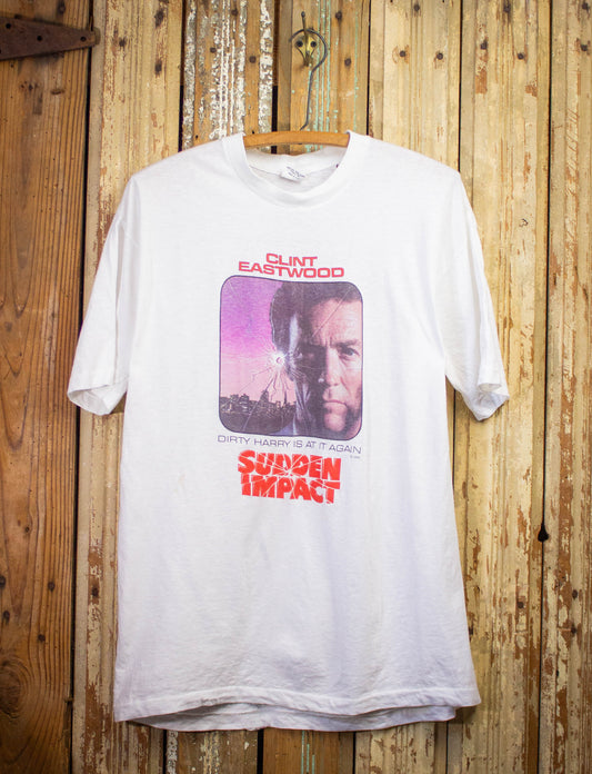 Vintage Clint Eastwood Sudden Impact Graphic T Shirt 1984 White Large