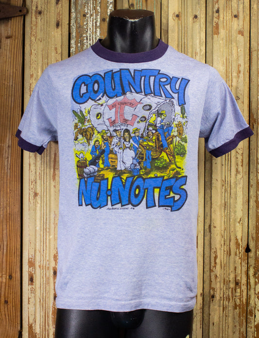 Vintage Country Nu Notes Graphic Ringer T Shirt 1976 Blue Medium