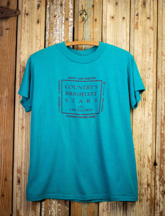 Vintage Country's Brightest Stars Concert T Shirt 80s Teal Medium