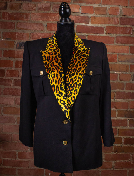 Vintage Criscione Black and Cheetah Print Blazer 80s Medium