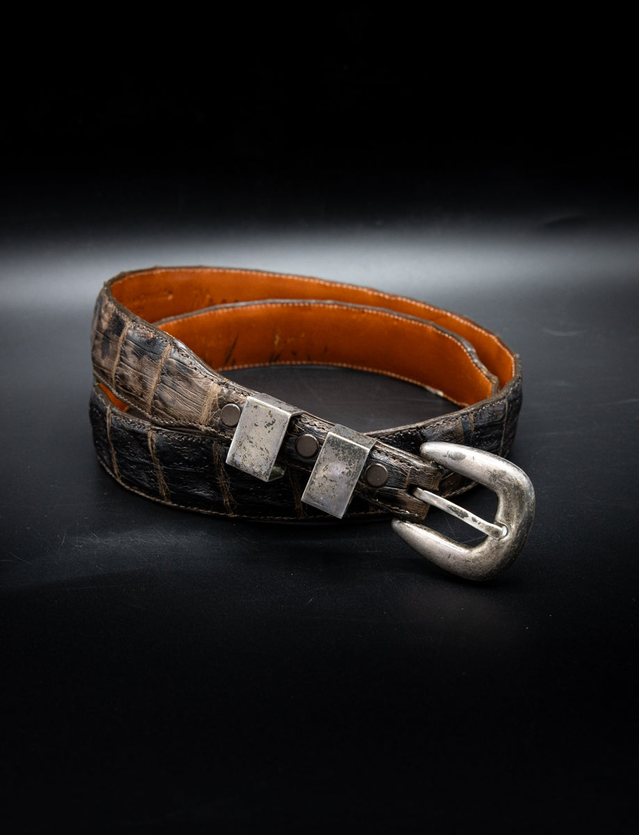 Vintage Crocodile Leather & Sterling Silver Western Belt Size 40