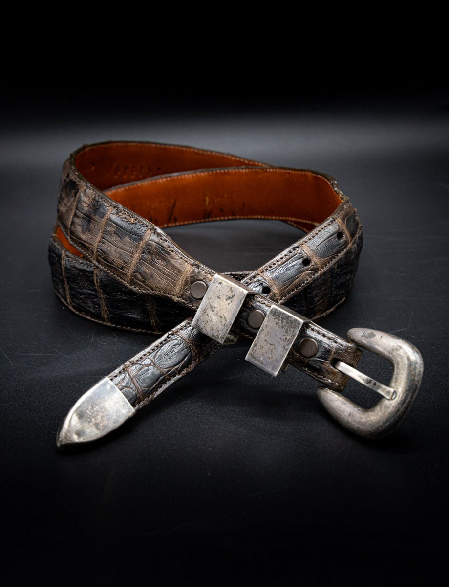 Vintage Crocodile Leather & Sterling Silver Western Belt Size 40