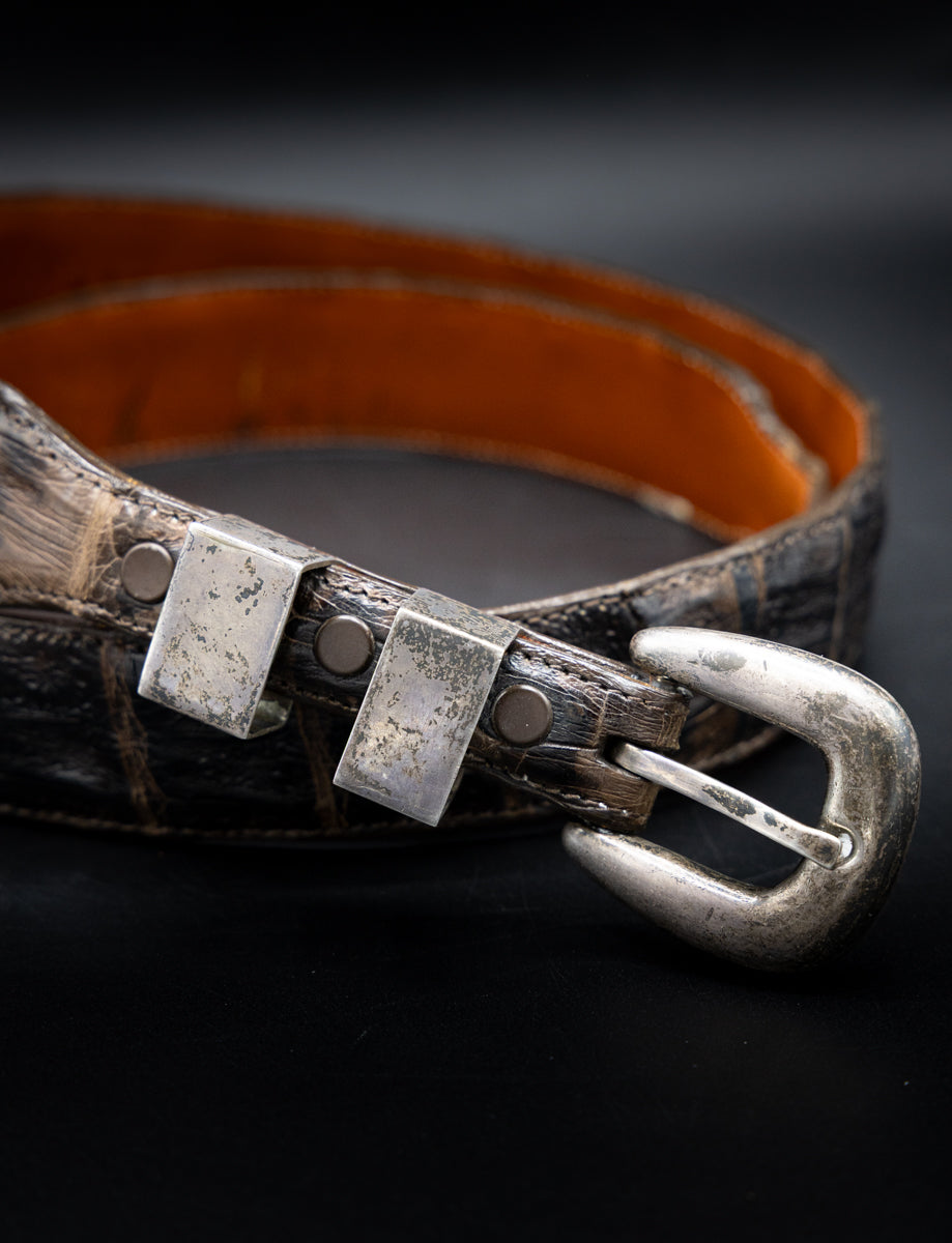 Vintage Crocodile Leather & Sterling Silver Western Belt Size 40
