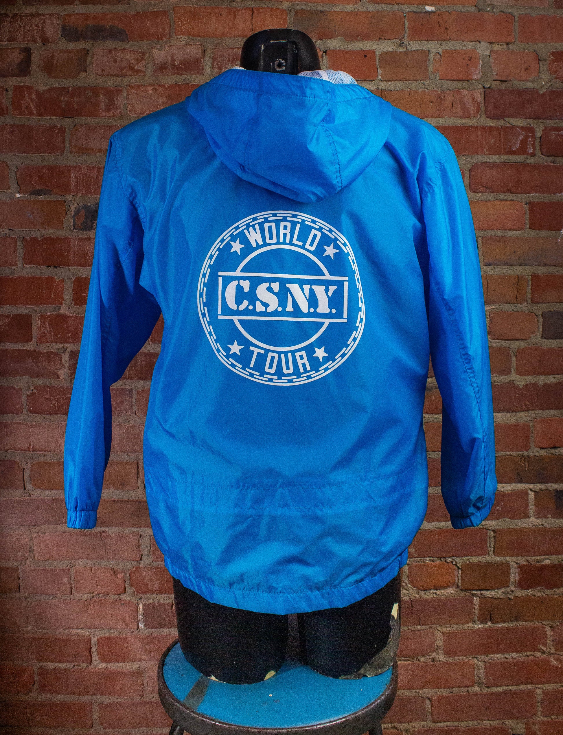 Vintage Crosby Still Nash & Young World Tour Windbreaker Jacket 90s Blue Medium